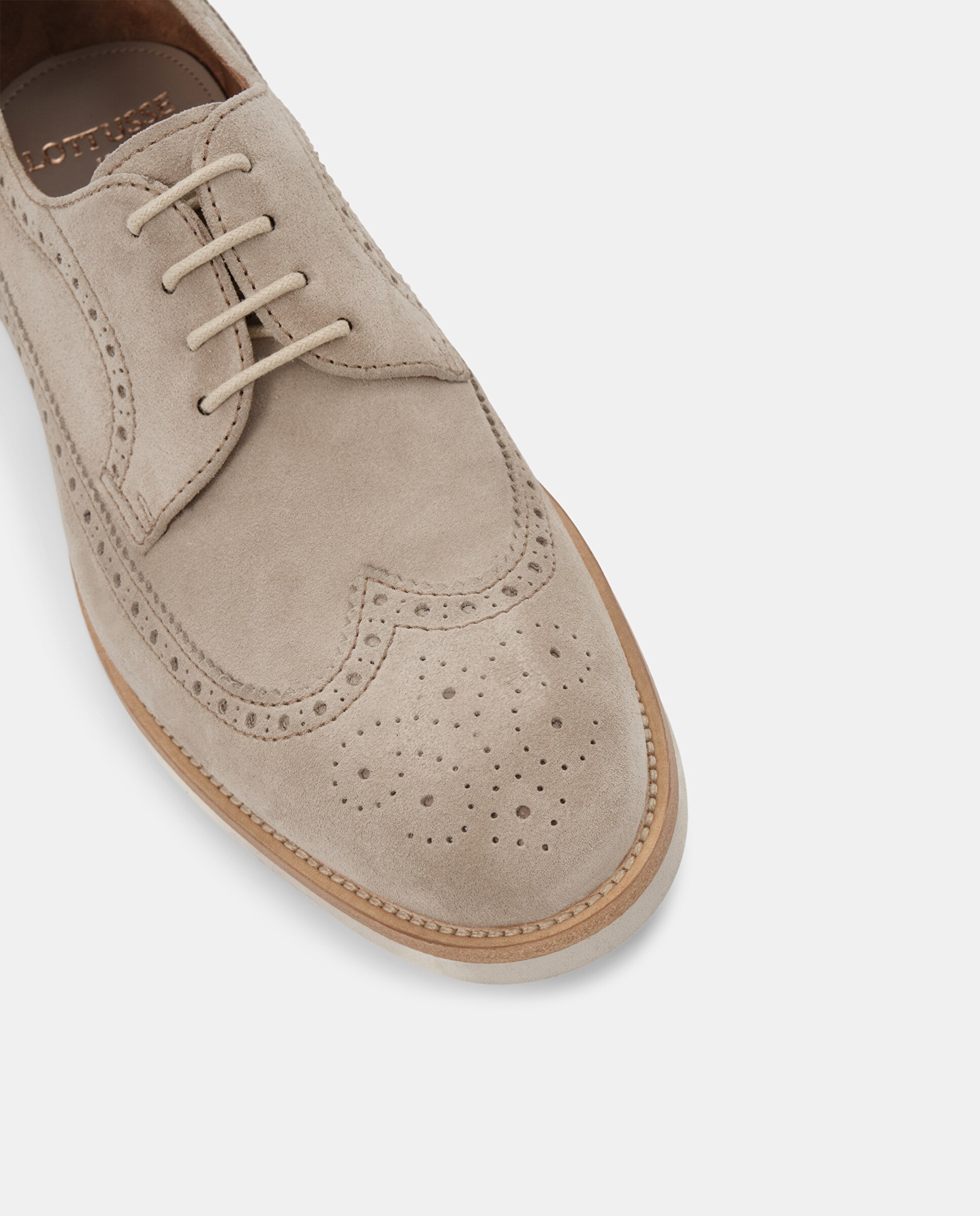 Sapatos de Cordões Derby Brogue Cavour de Pele Bege-4