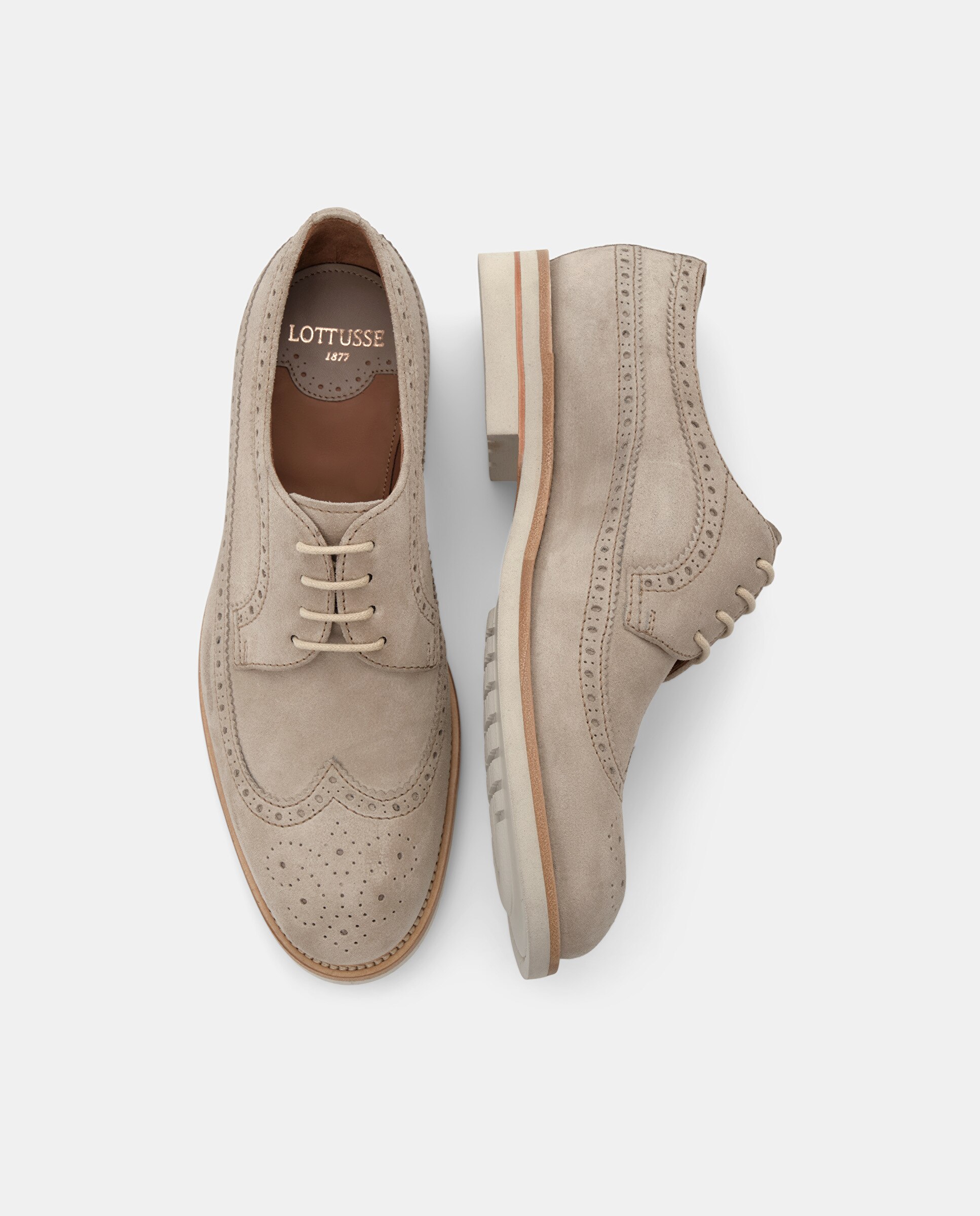 Sapatos de Cordões Derby Brogue Cavour de Pele Bege-6