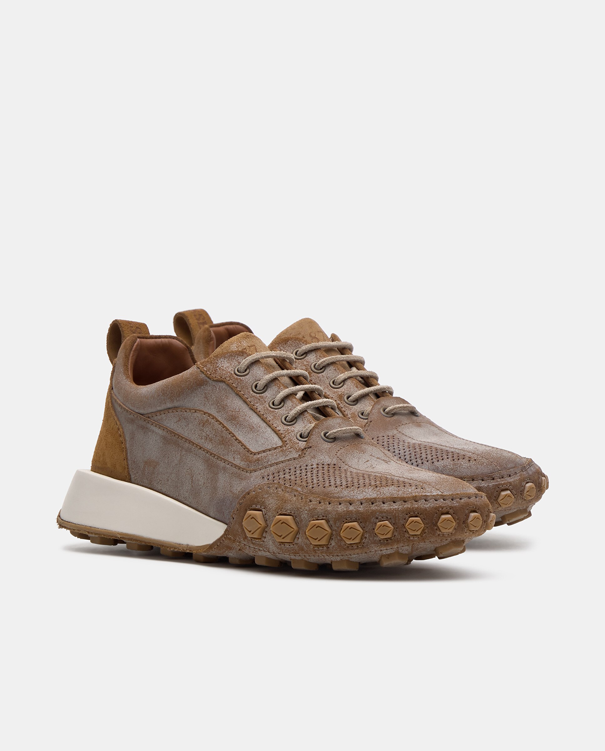 Sapatilhas Retro Nauta de Pele de Bovino Bege-2