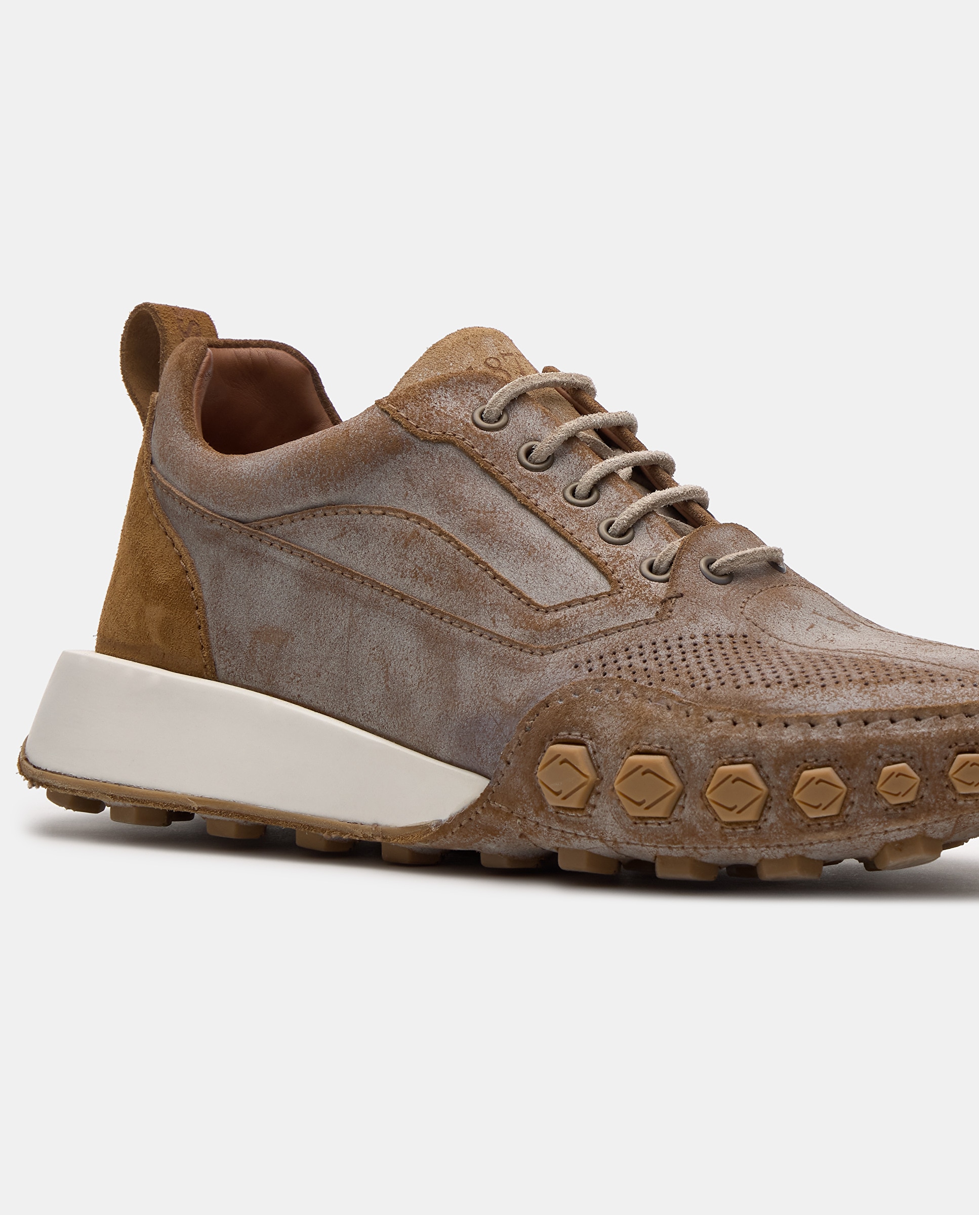 Sapatilhas Retro Nauta de Pele de Bovino Bege-4