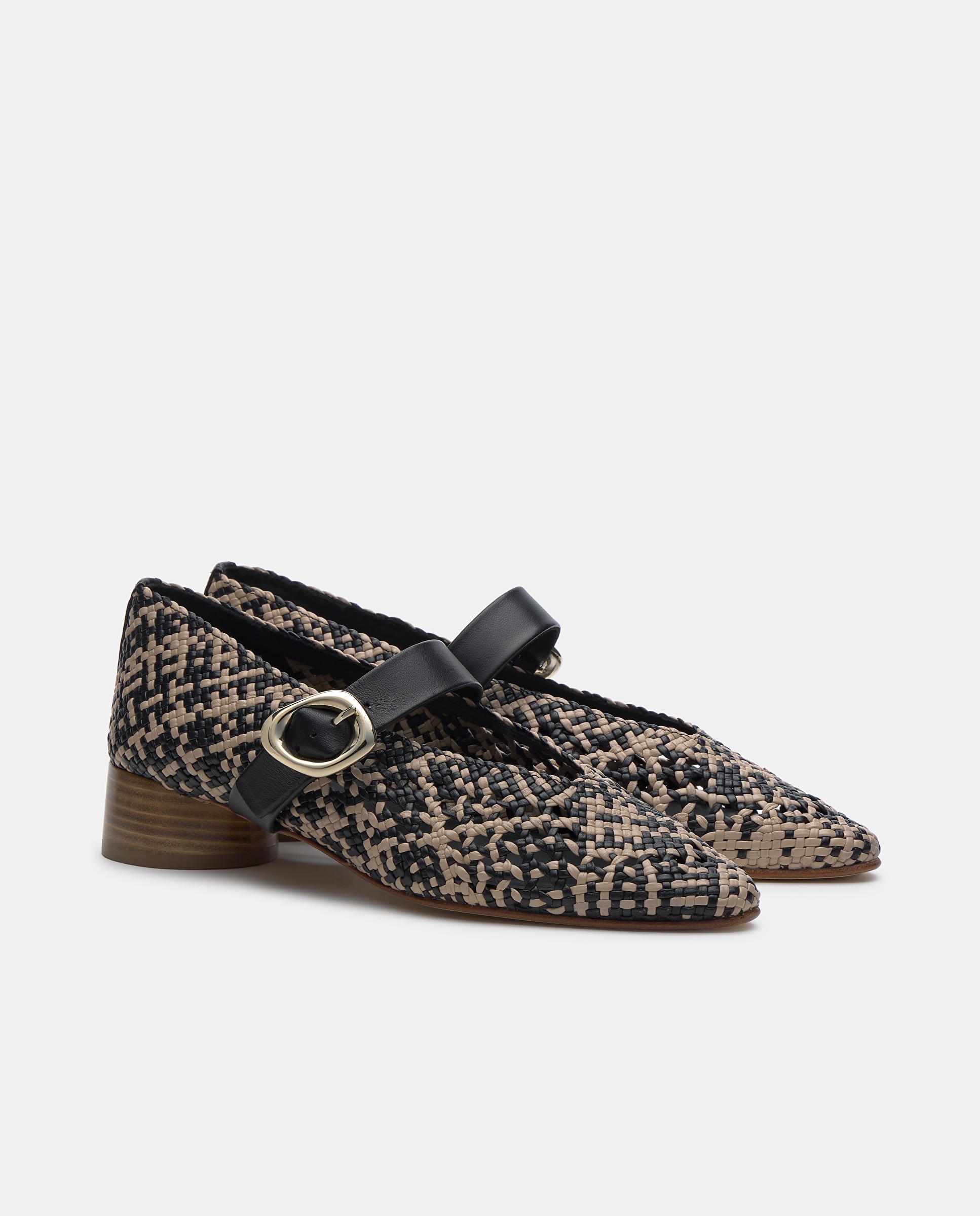 Sapatos Mercedes de Pele de Cordeiro Preto / Branco-2