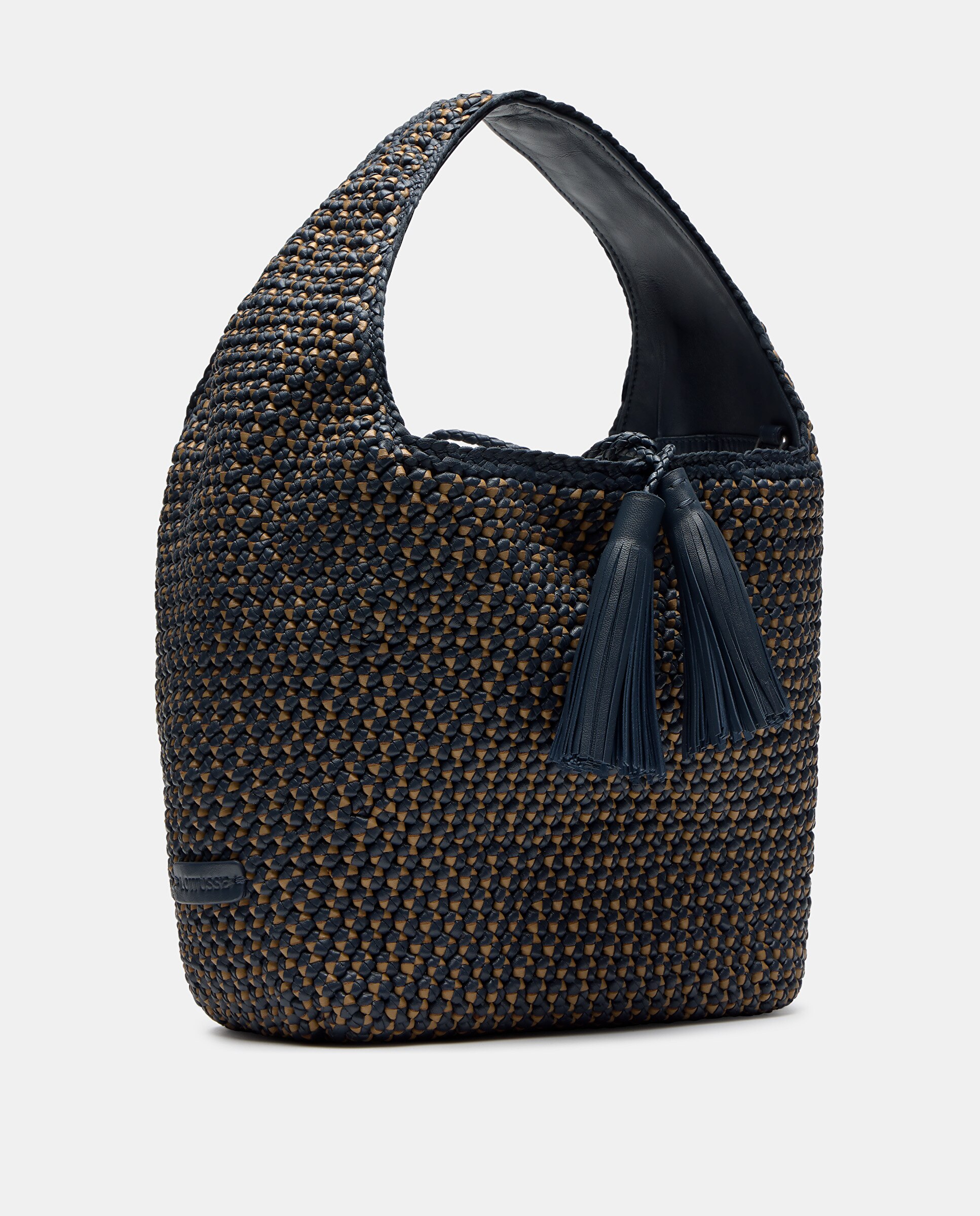 Mala Pequena de Pele Entrançada Azul-marinho-2