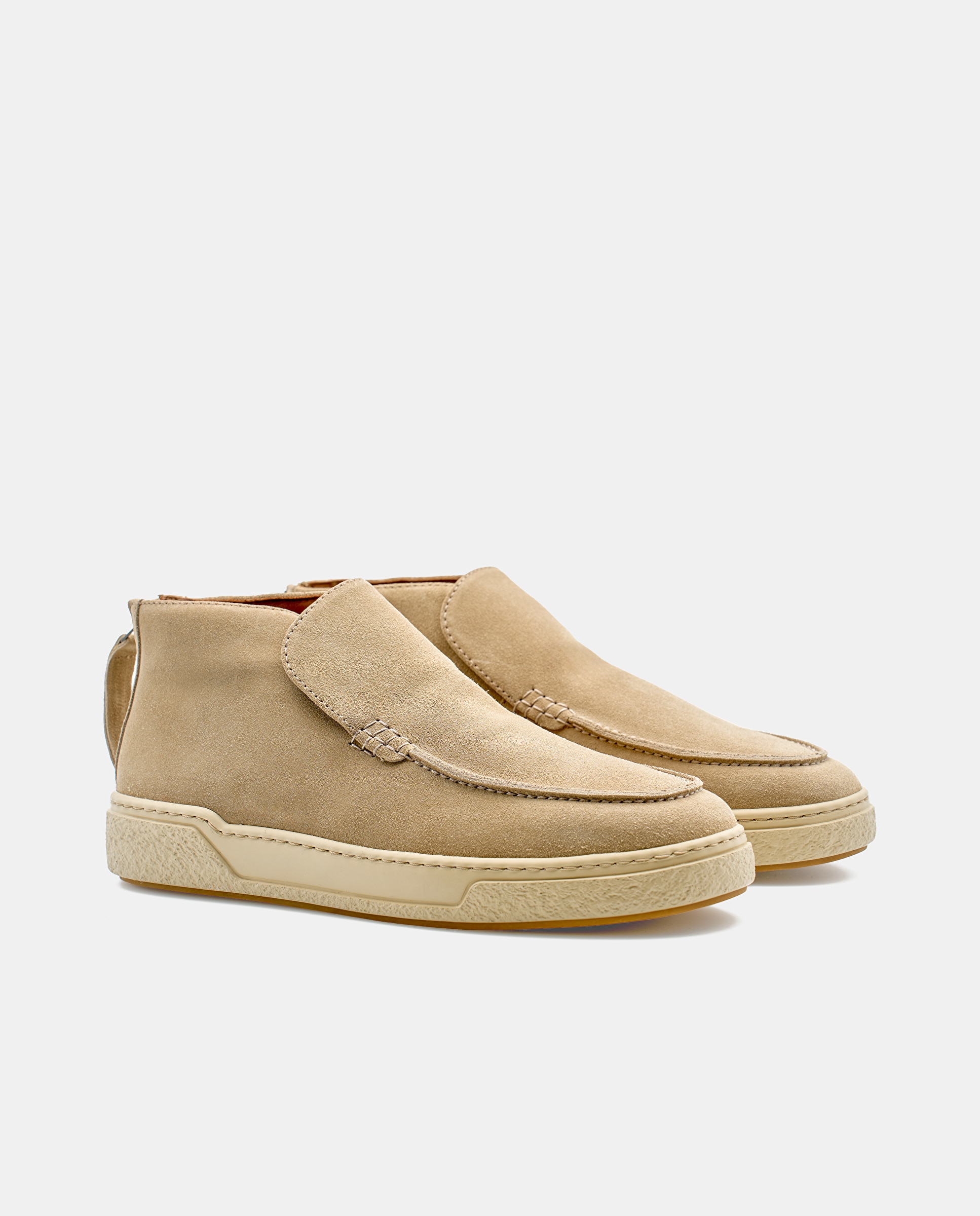 Sapatilhas Altas Teix de Pele Bovino em Castanho Taupe-2
