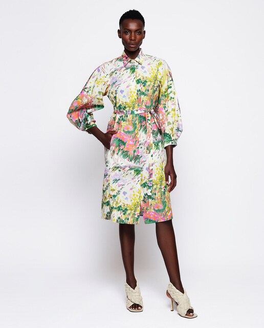 Imagem 0 de Vestido Tipo Camisa em Algodão com Estampado de Pinceladas