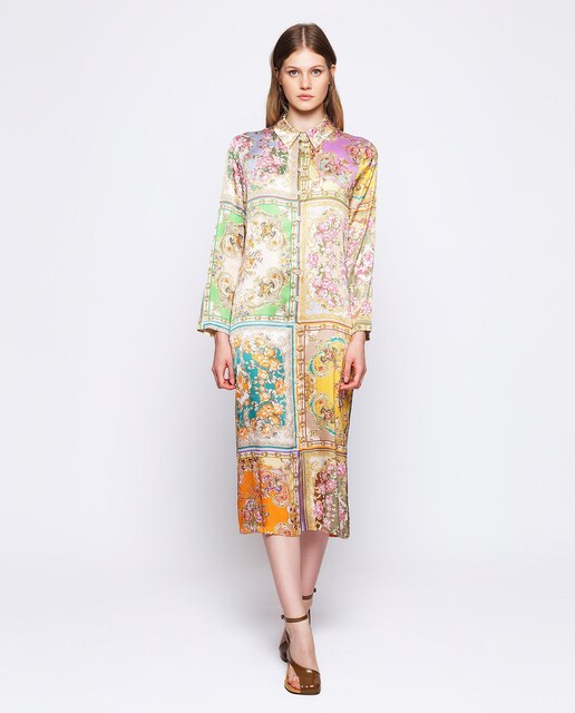 Imagem 0 de Vestido Tipo Camisa com Estampado aos Quadrados Florais
