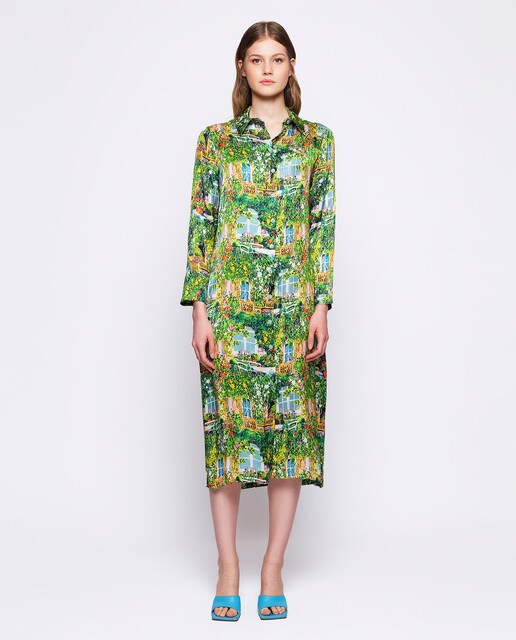 Imagem 0 de Vestido Tipo Camisa com Estampado Pictórico
