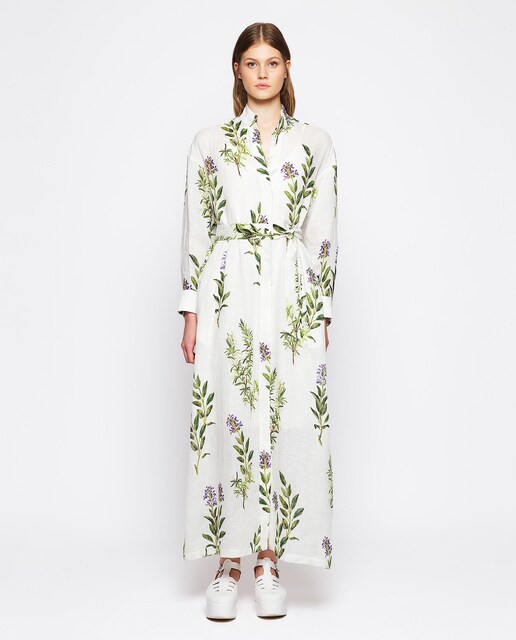 Imagem 0 de Vestido Tipo Camisa de Linho com Estampado de Flores Botânico