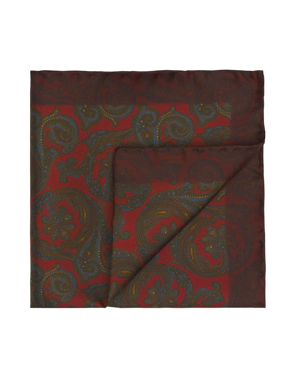 Lenço de Bolso Estampado de Seda Vermelho / Azul-marinho-1