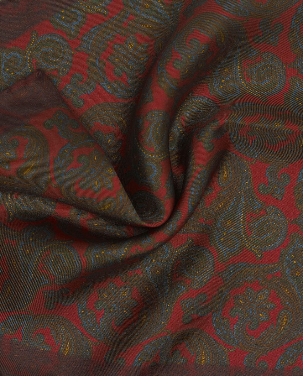 Lenço de Bolso Estampado de Seda Vermelho / Azul-marinho-2