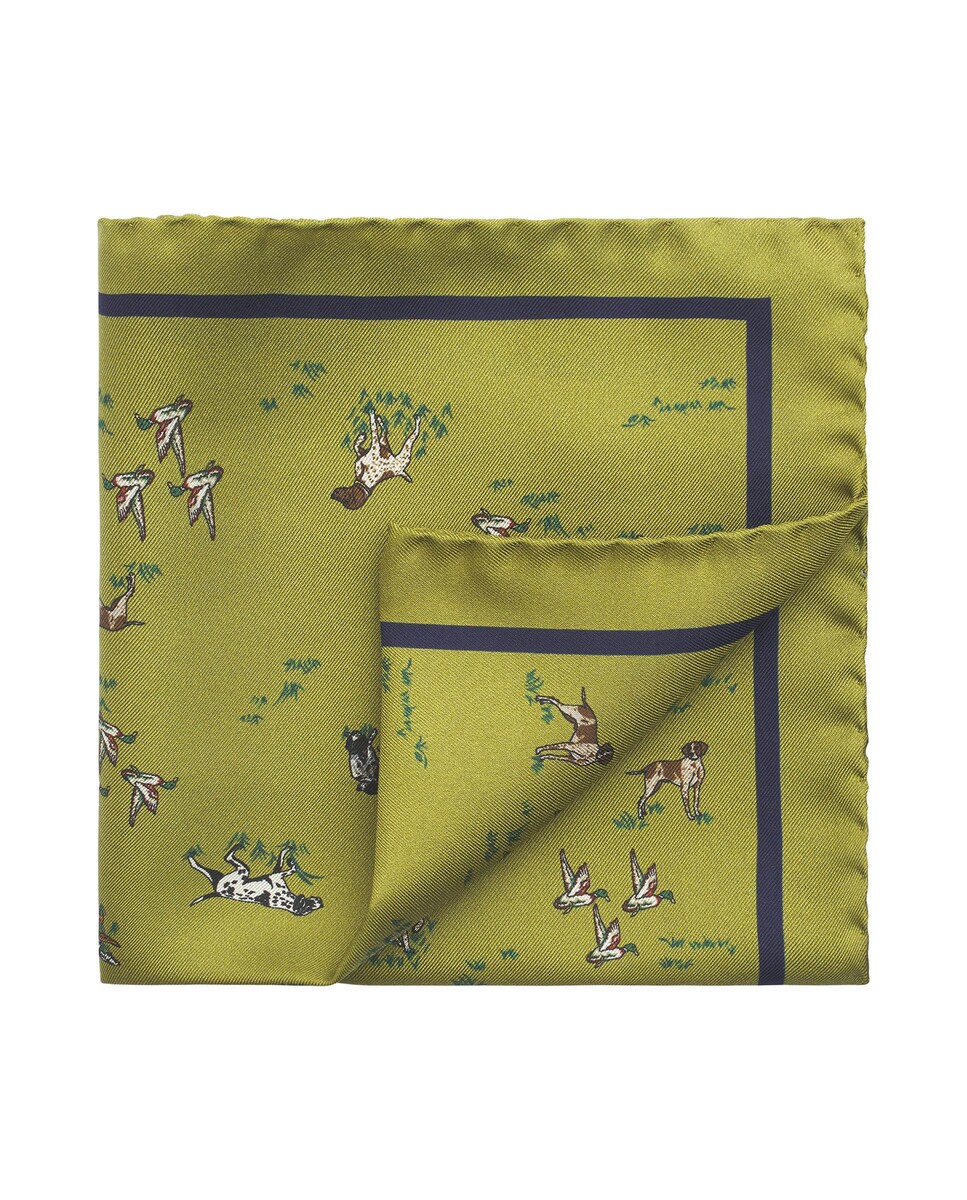 Lenço de Bolso Estampado de Seda Verde Azeitona-1