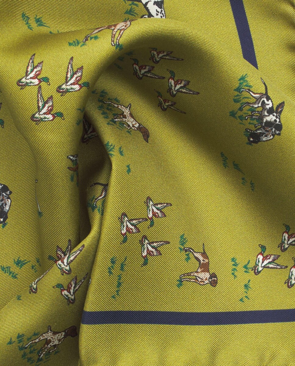 Lenço de Bolso Estampado de Seda Verde Azeitona-2