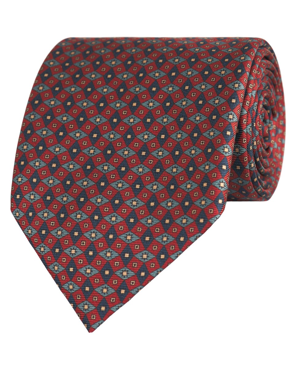 Gravata Twill Estampada de Seda Natural Vermelho / Cinzento-1