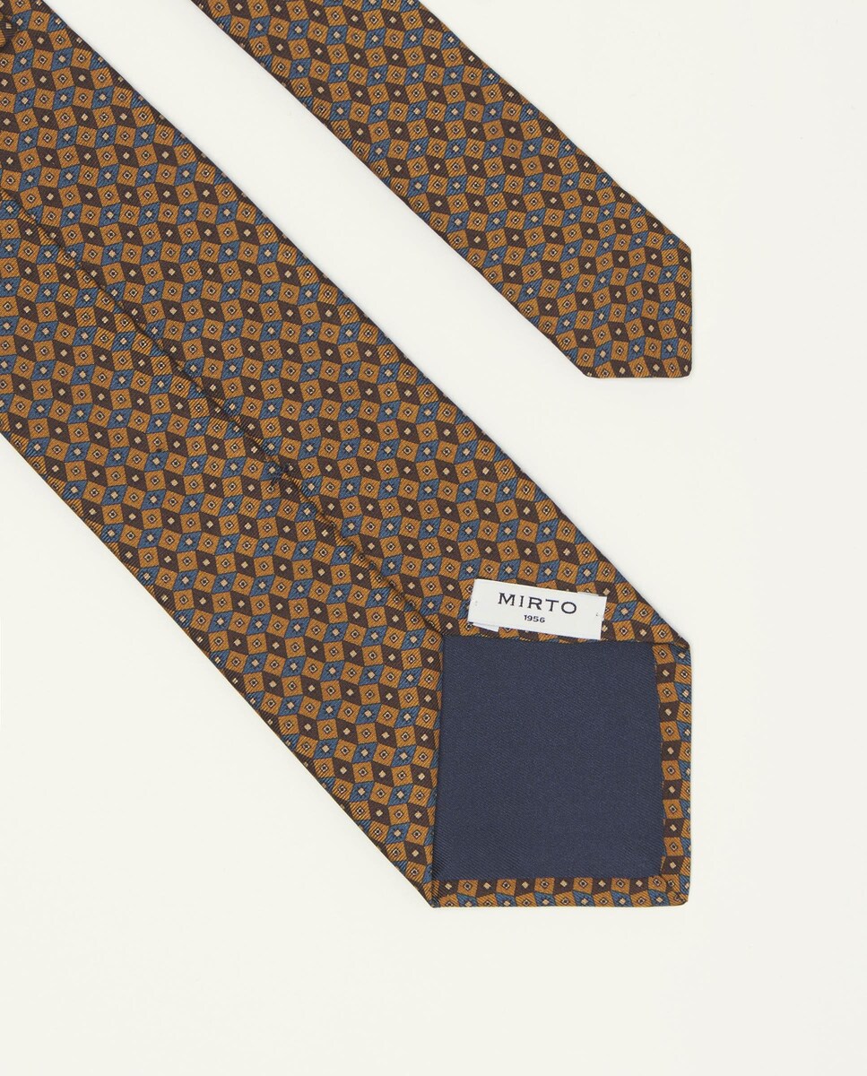 Gravata Twill Estampada de Seda Natural Castanho / Laranja-2