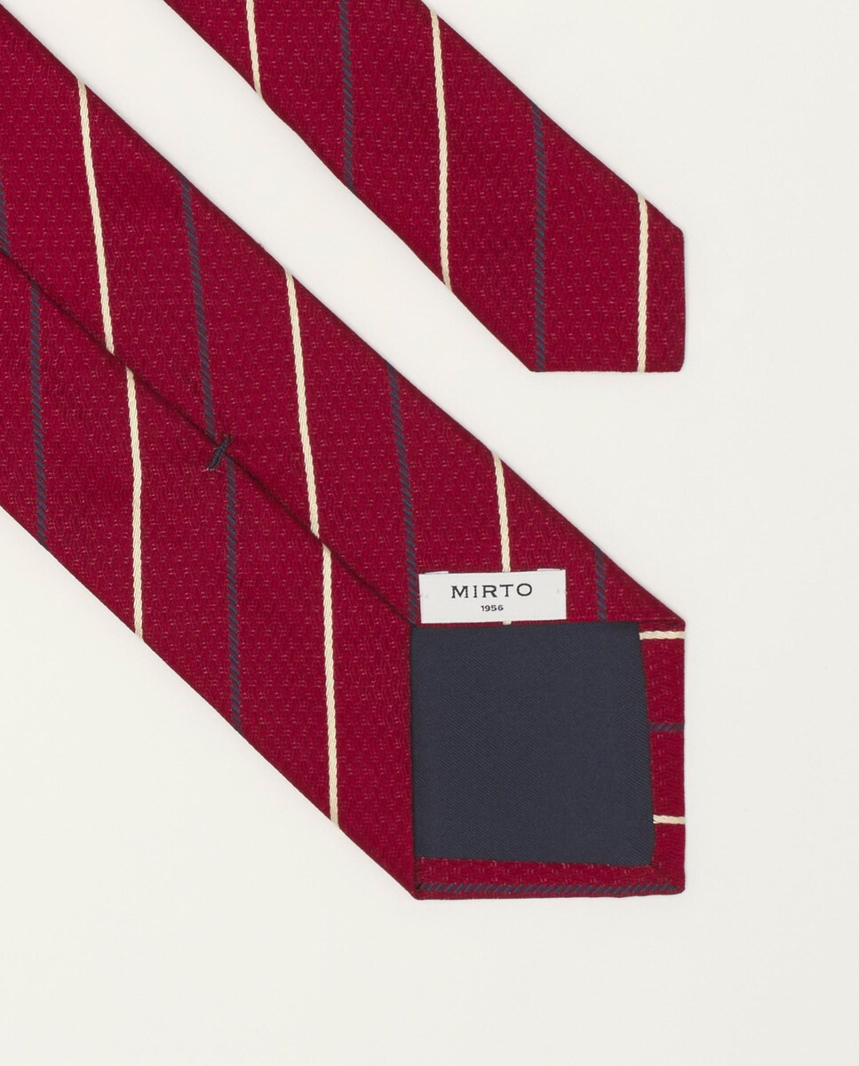 Gravata Jacquard Às Riscas de Seda Natural Vermelho / Branco-2