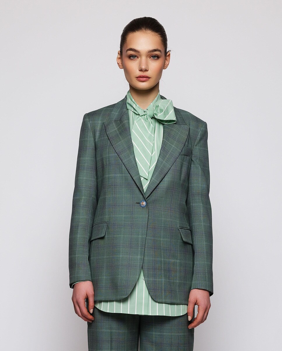 Blazer Aos Quadrados em Lã Verde-1