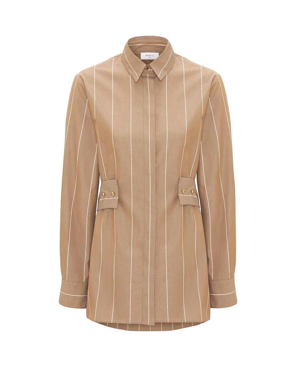 Camisa Às Riscas em Algodão Camel-3