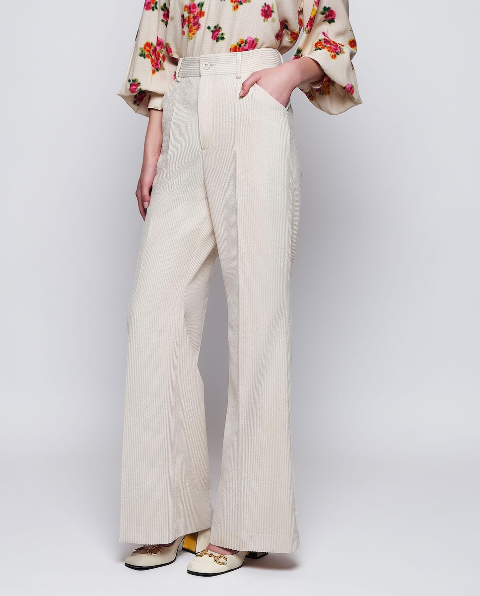 Calças com Corte a Direito de Bombazina com Bolsos Bege-1