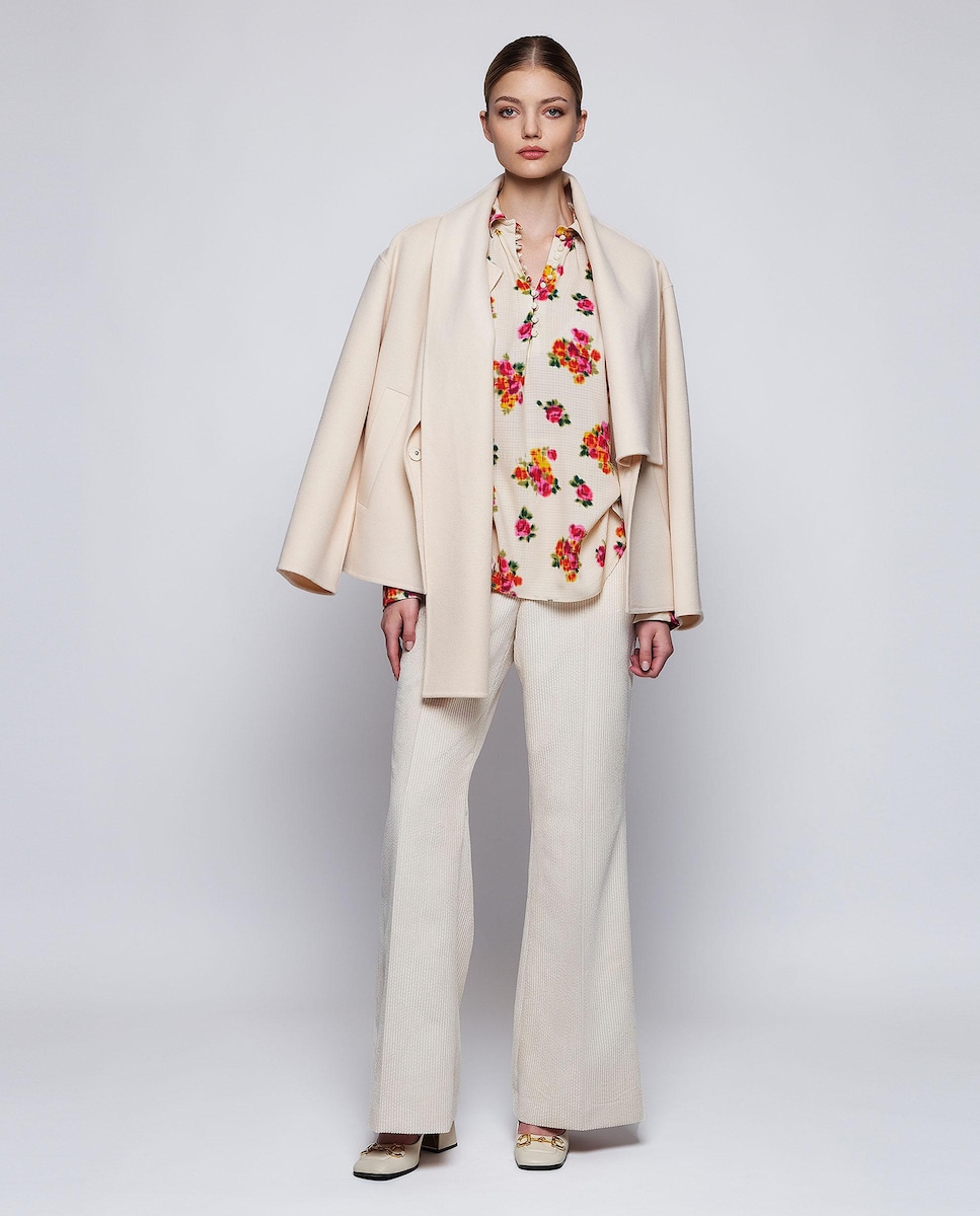 Calças com Corte a Direito de Bombazina com Bolsos Bege-4