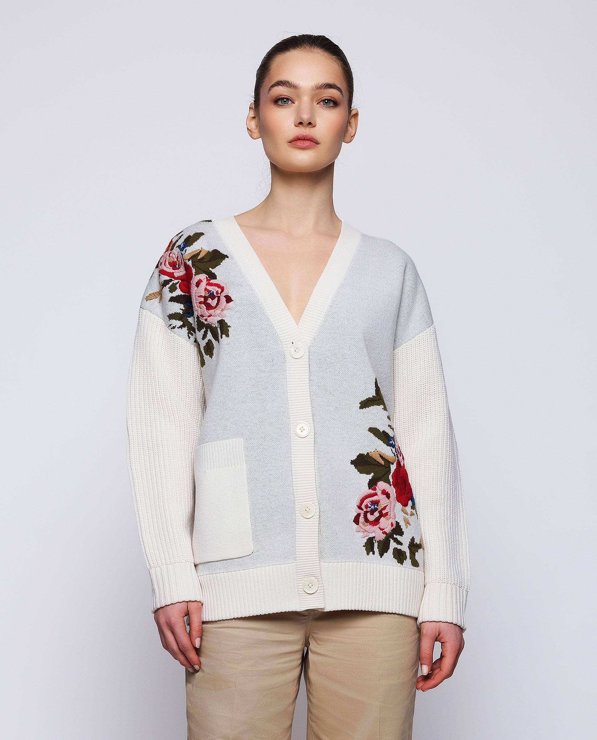 Imagem 0 de Cardigan de Lã Jacquard Bordado Floral