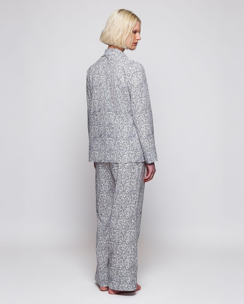 Pijama Completo Comprido em Algodão com Estampado Floral Cinzento-claro-2