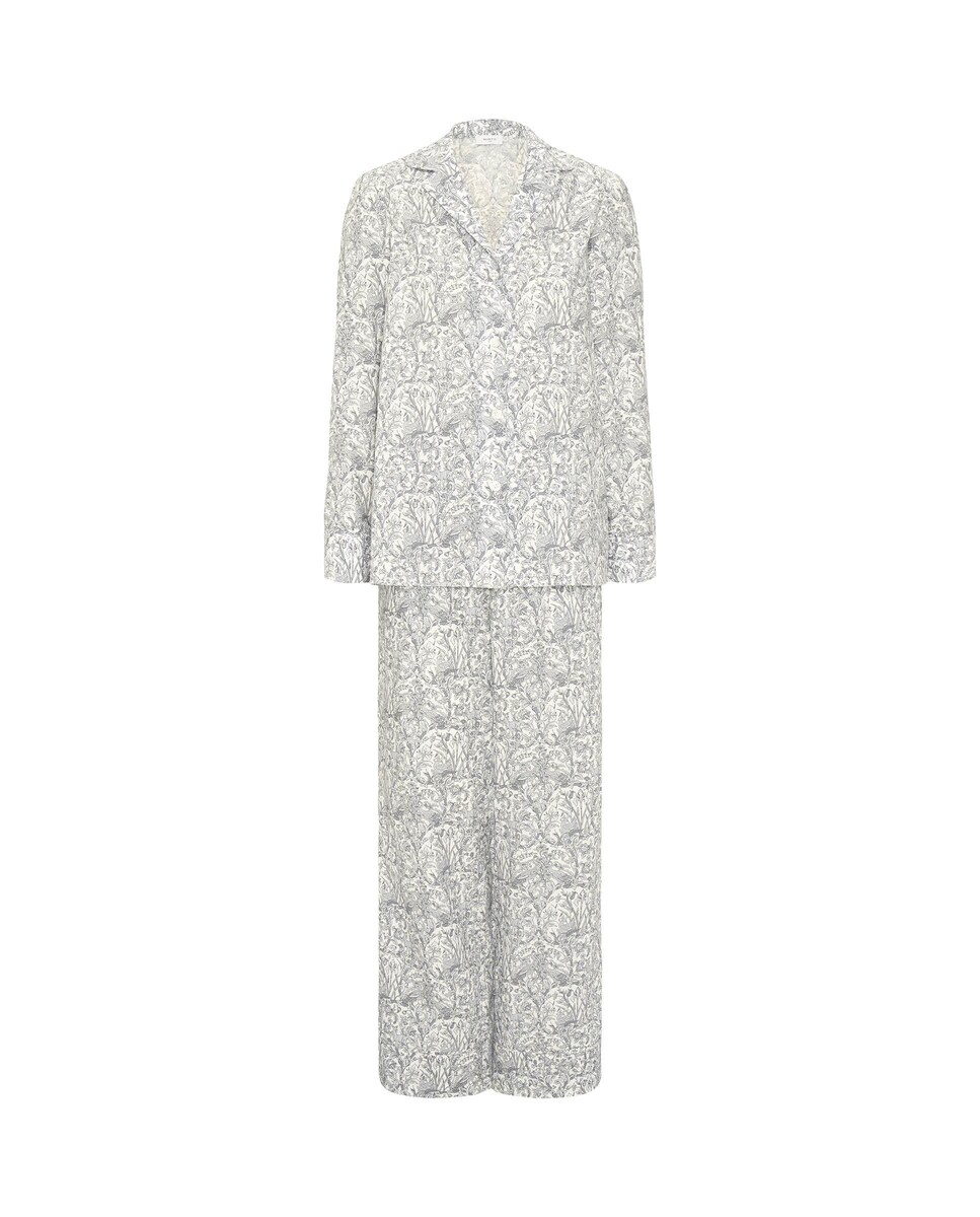Pijama Completo Comprido em Algodão com Estampado Floral Cinzento-claro-3