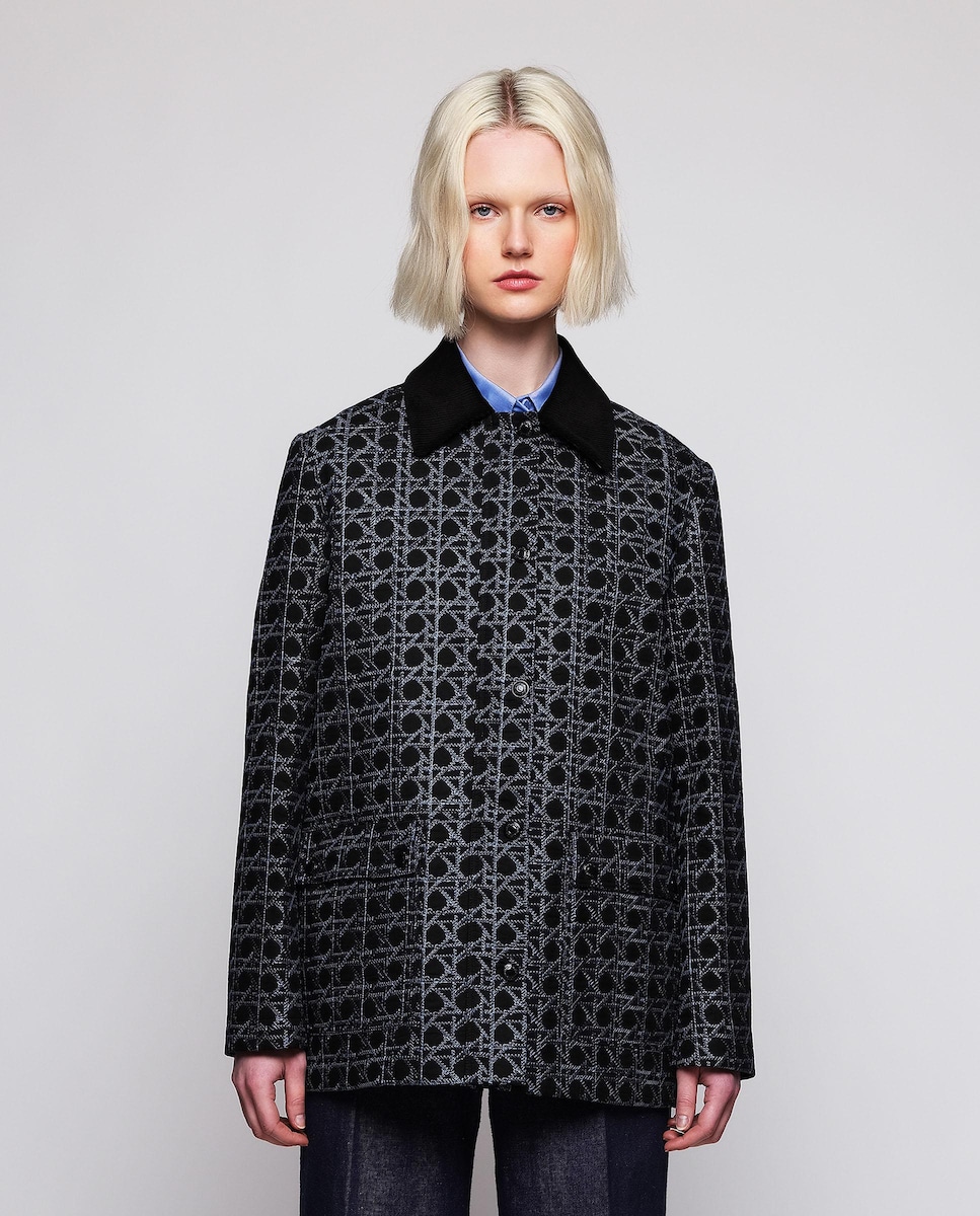 Casaco Acolchoado Bordado com Estampado Geométrico Azul / Preto-1