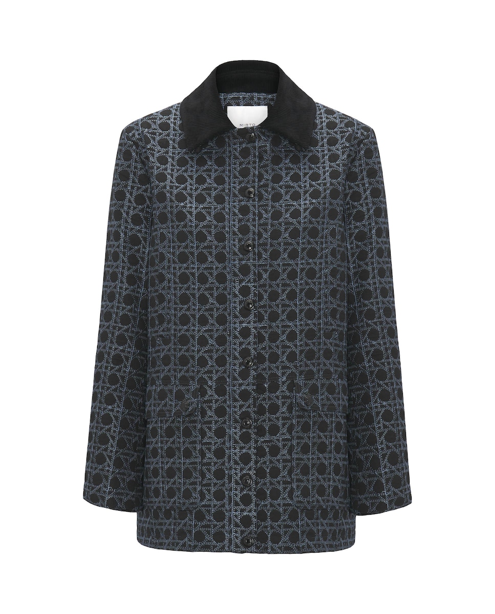 Casaco Acolchoado Bordado com Estampado Geométrico Azul / Preto-3