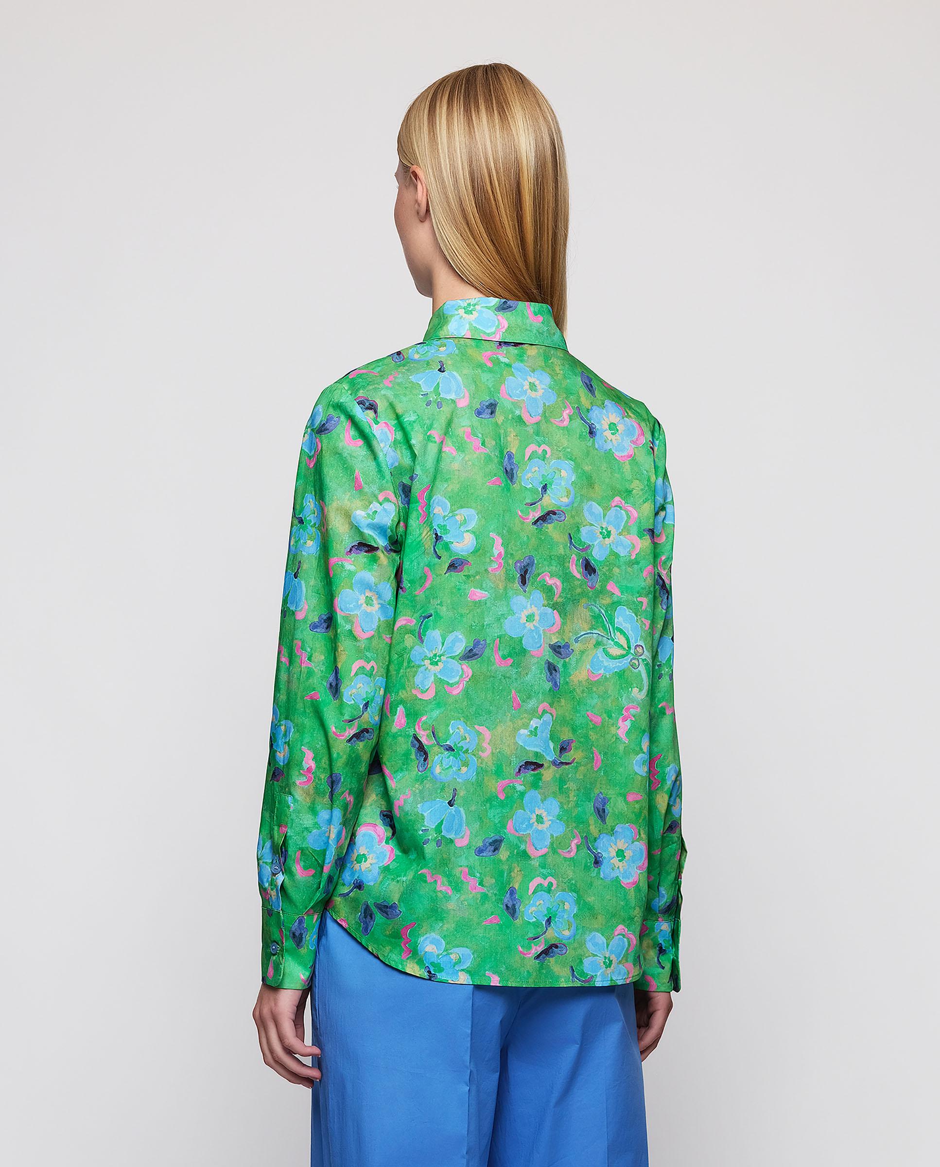 Camisa com Estampado Floral de Algodão Verde-2
