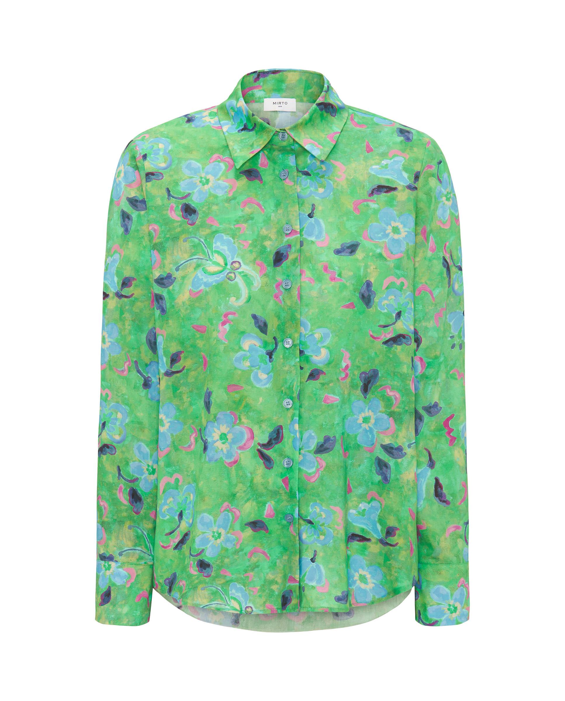 Camisa com Estampado Floral de Algodão Verde-3