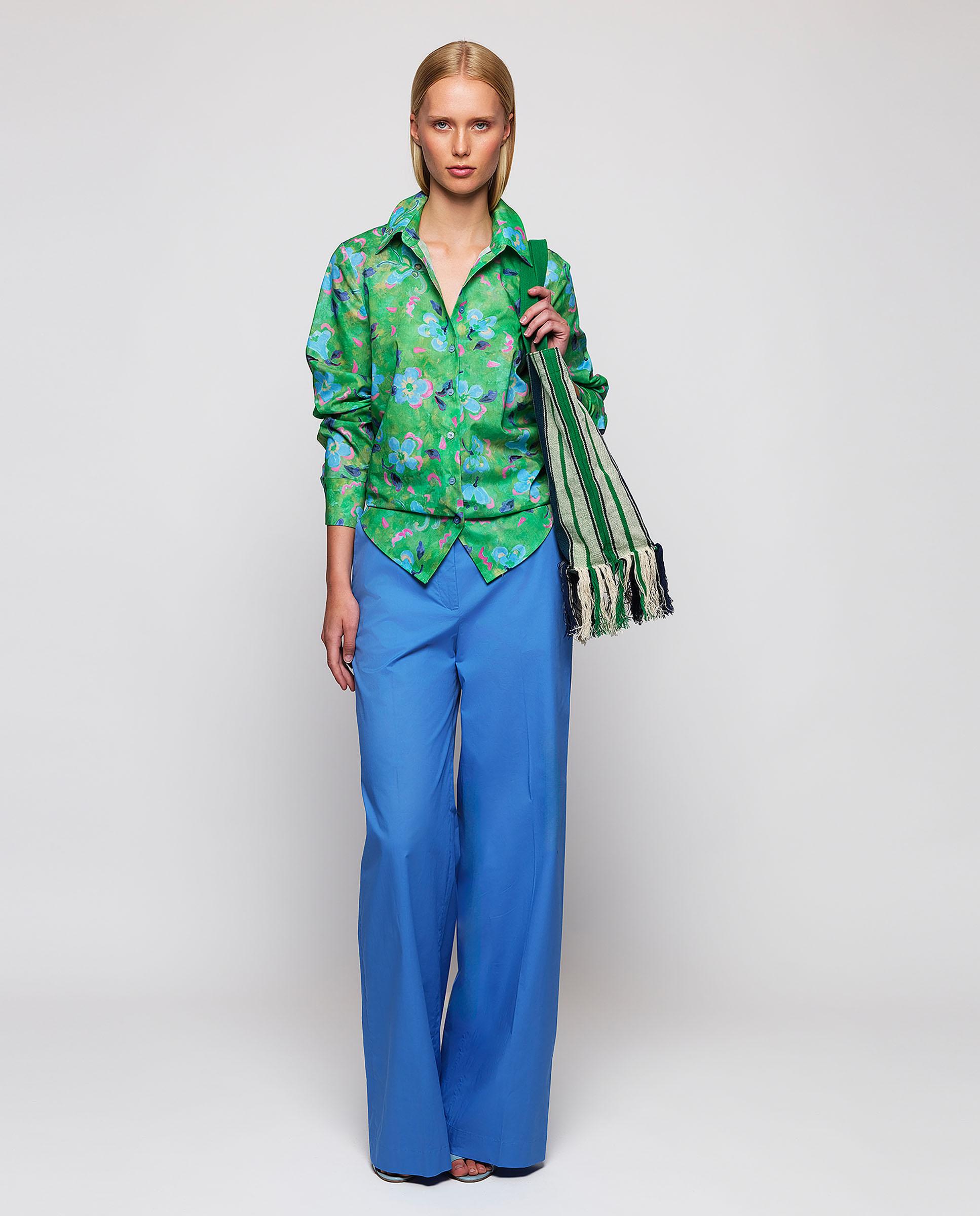 Camisa com Estampado Floral de Algodão Verde-4