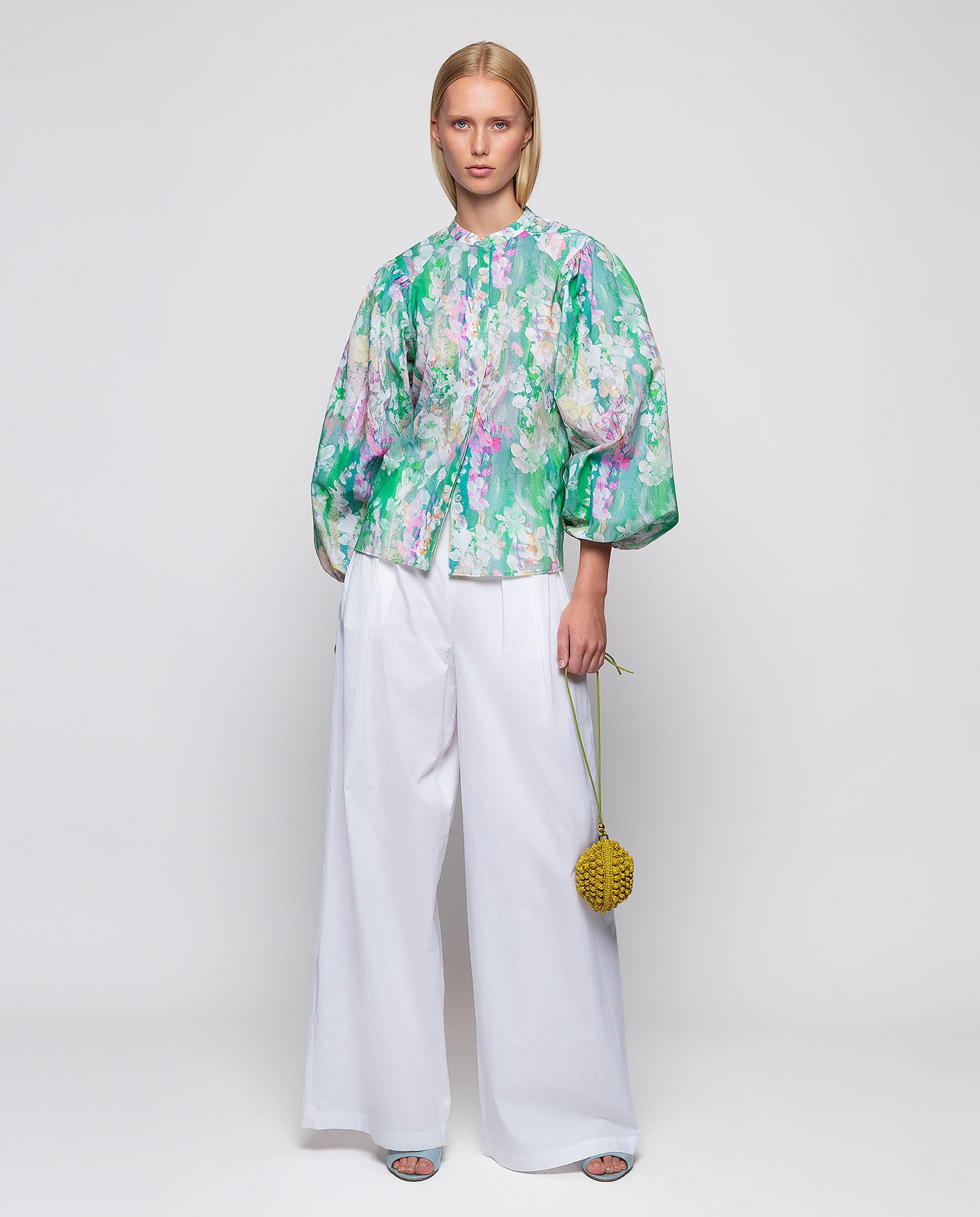Camisa com Estampado Pinceladas de Algodão Verde-4