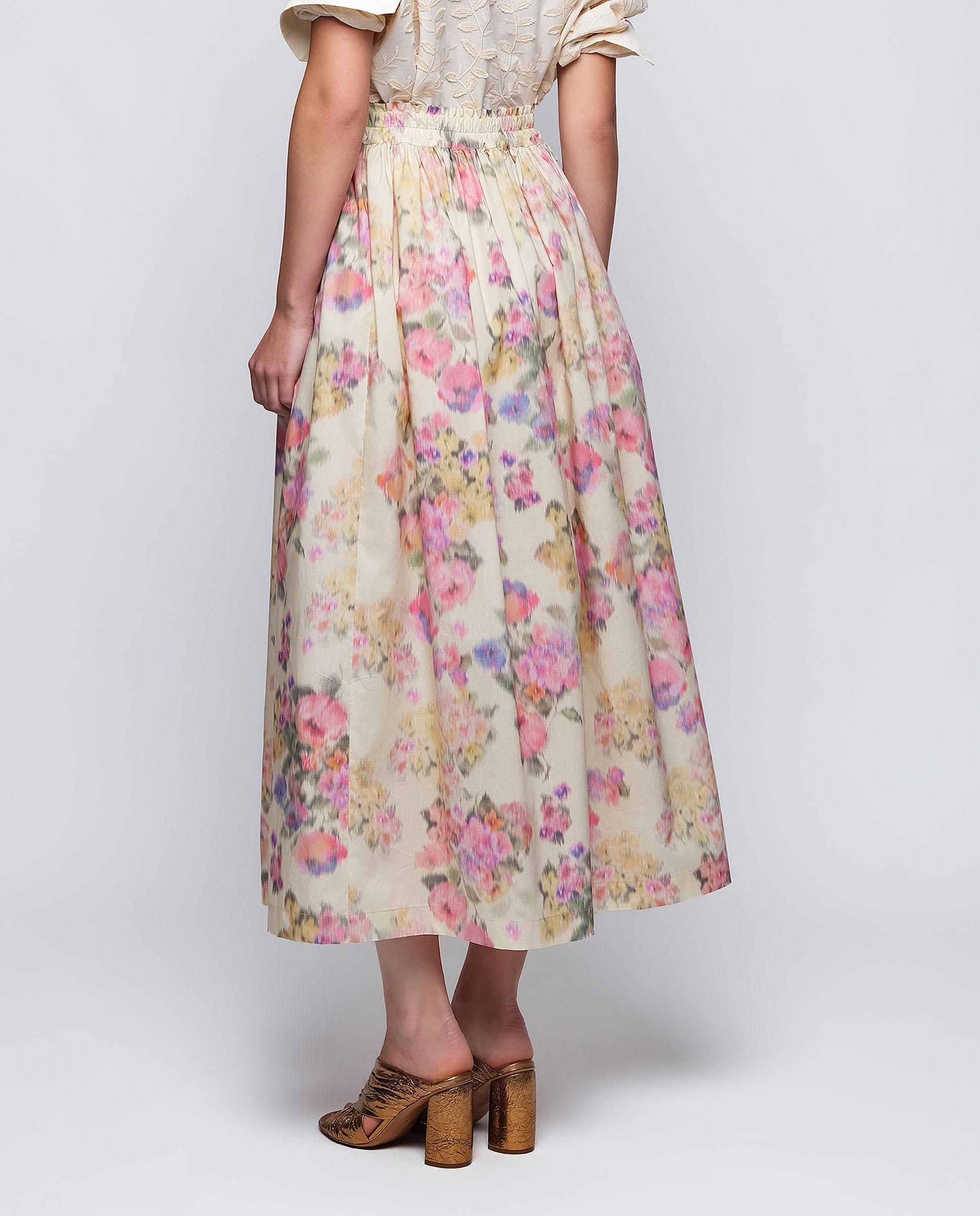Saia Midi de Algodão com Estampado Floral Bege/Rosa-2