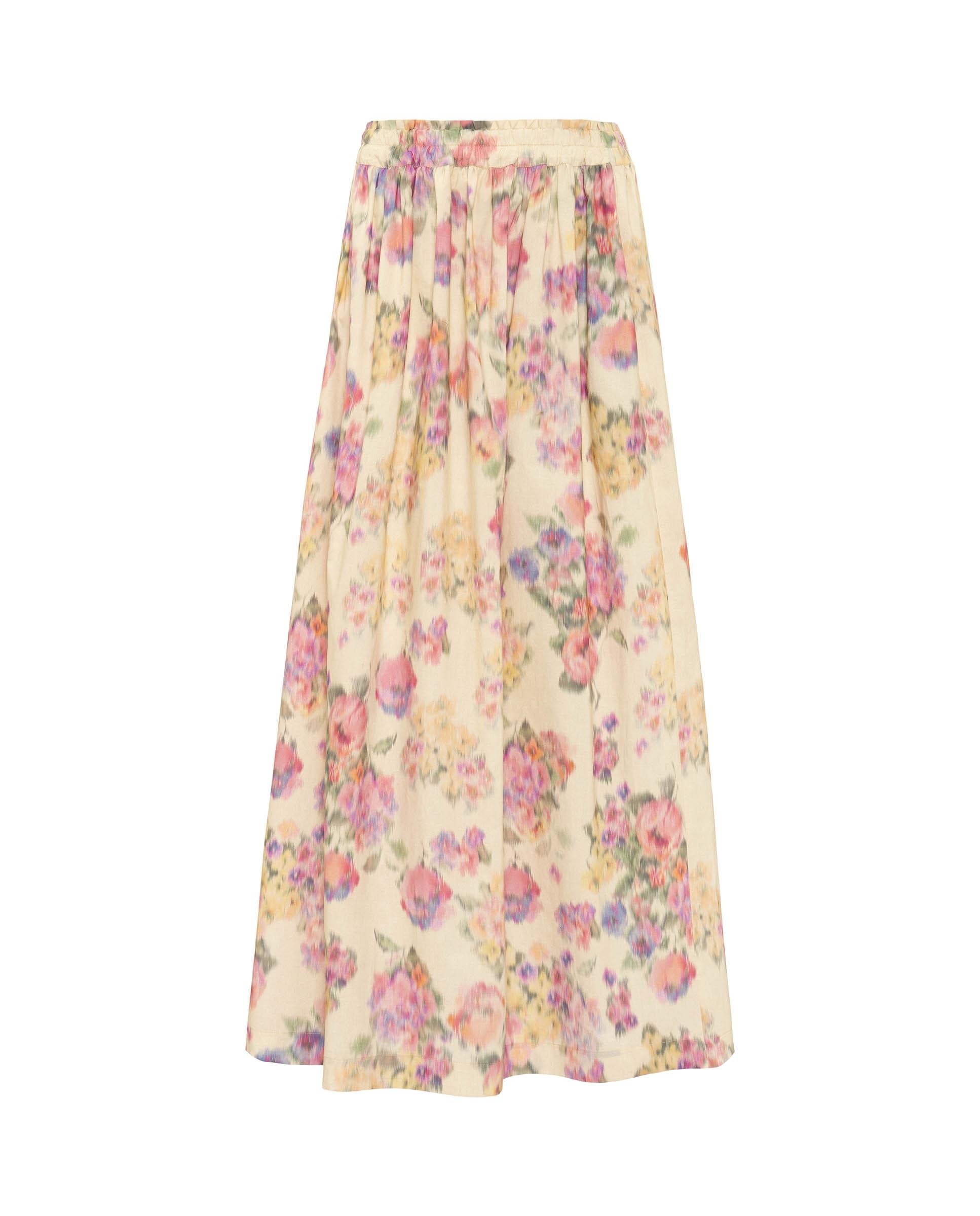 Saia Midi de Algodão com Estampado Floral Bege/Rosa-3