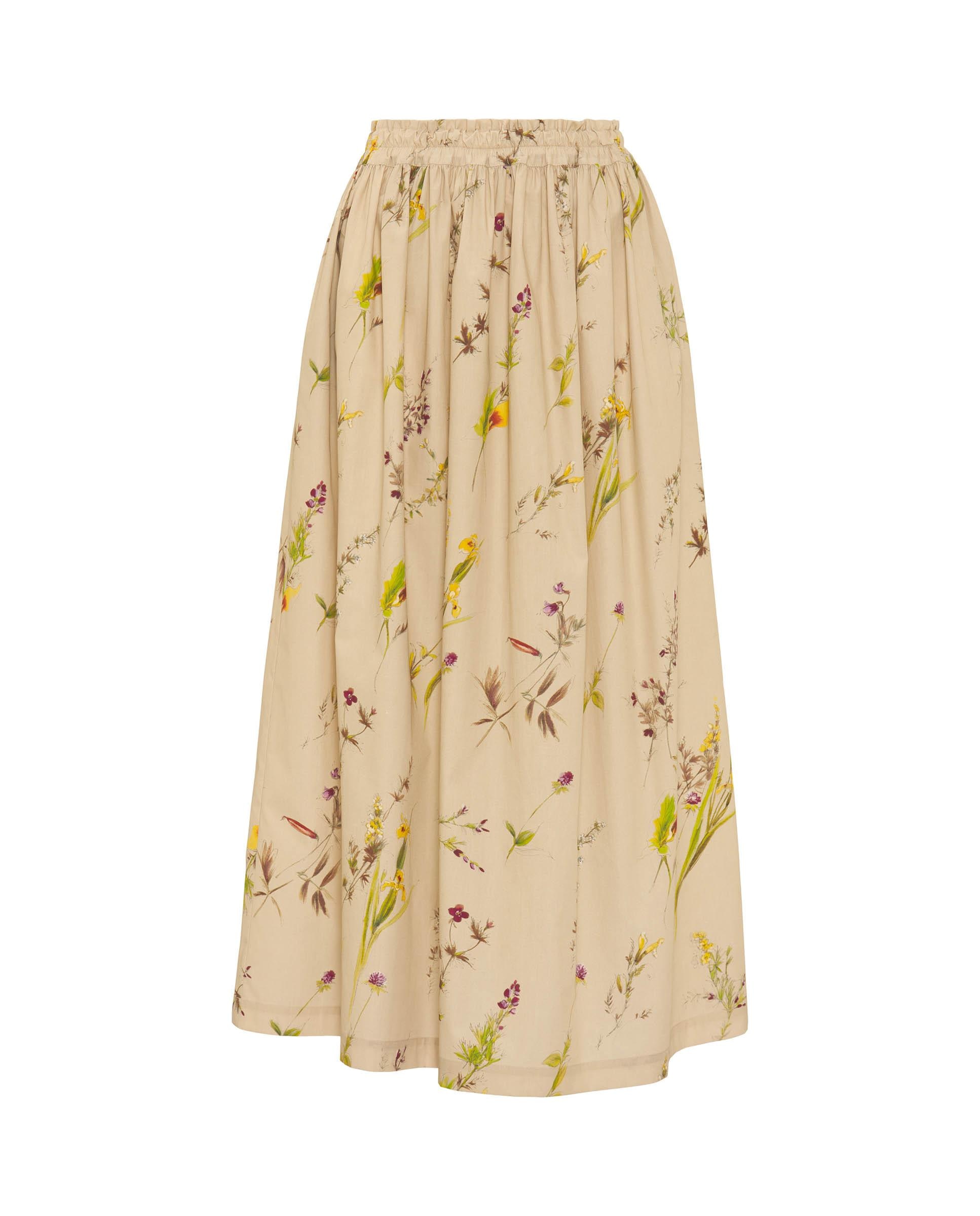 Saia Midi de Algodão com Estampado Floral Bege-3