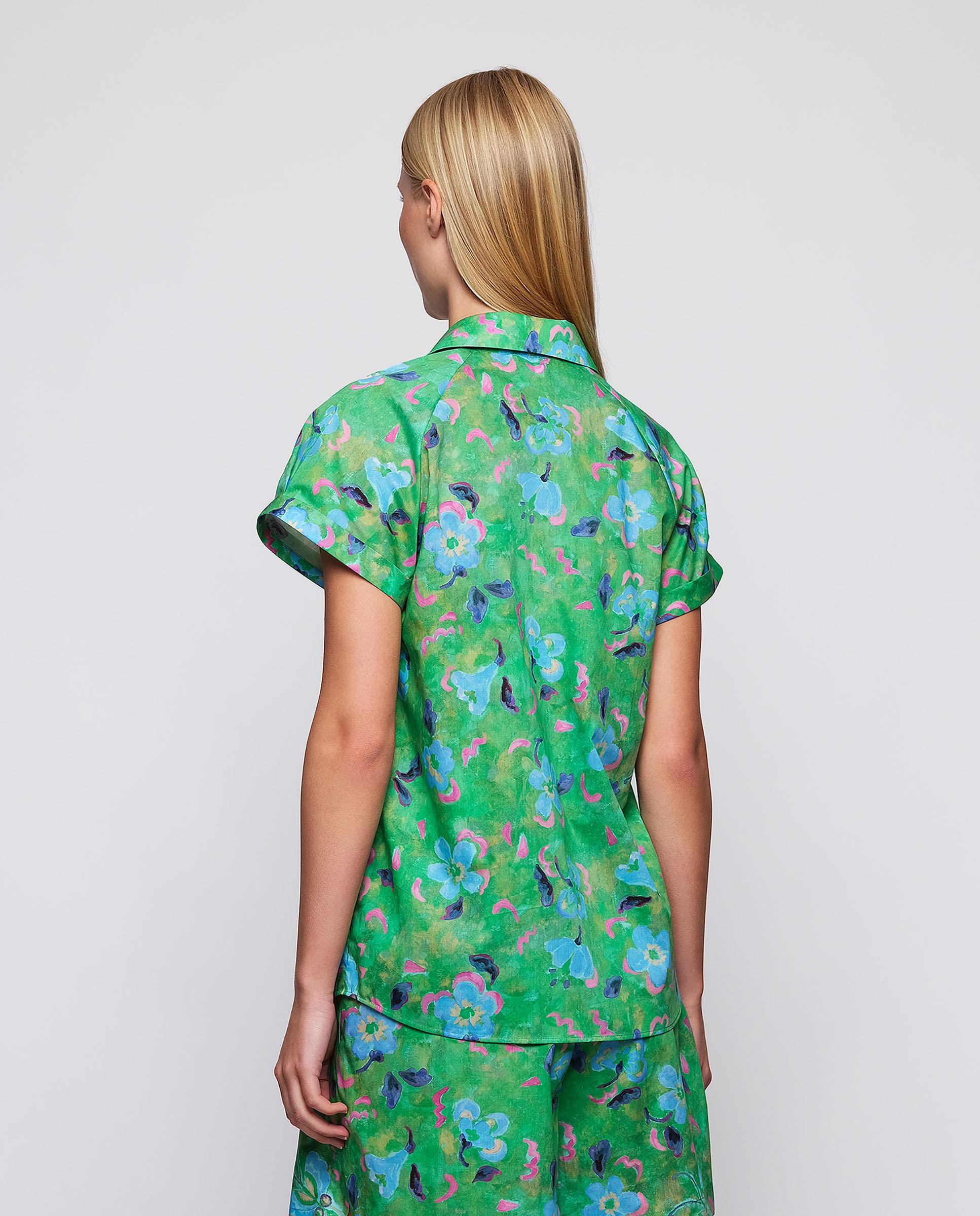 Camisa com Estampado Floral de Algodão Verde-2