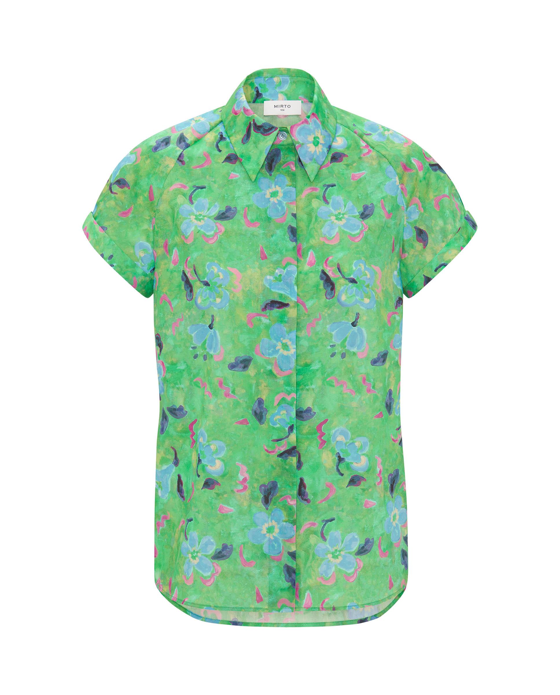 Camisa com Estampado Floral de Algodão Verde-3