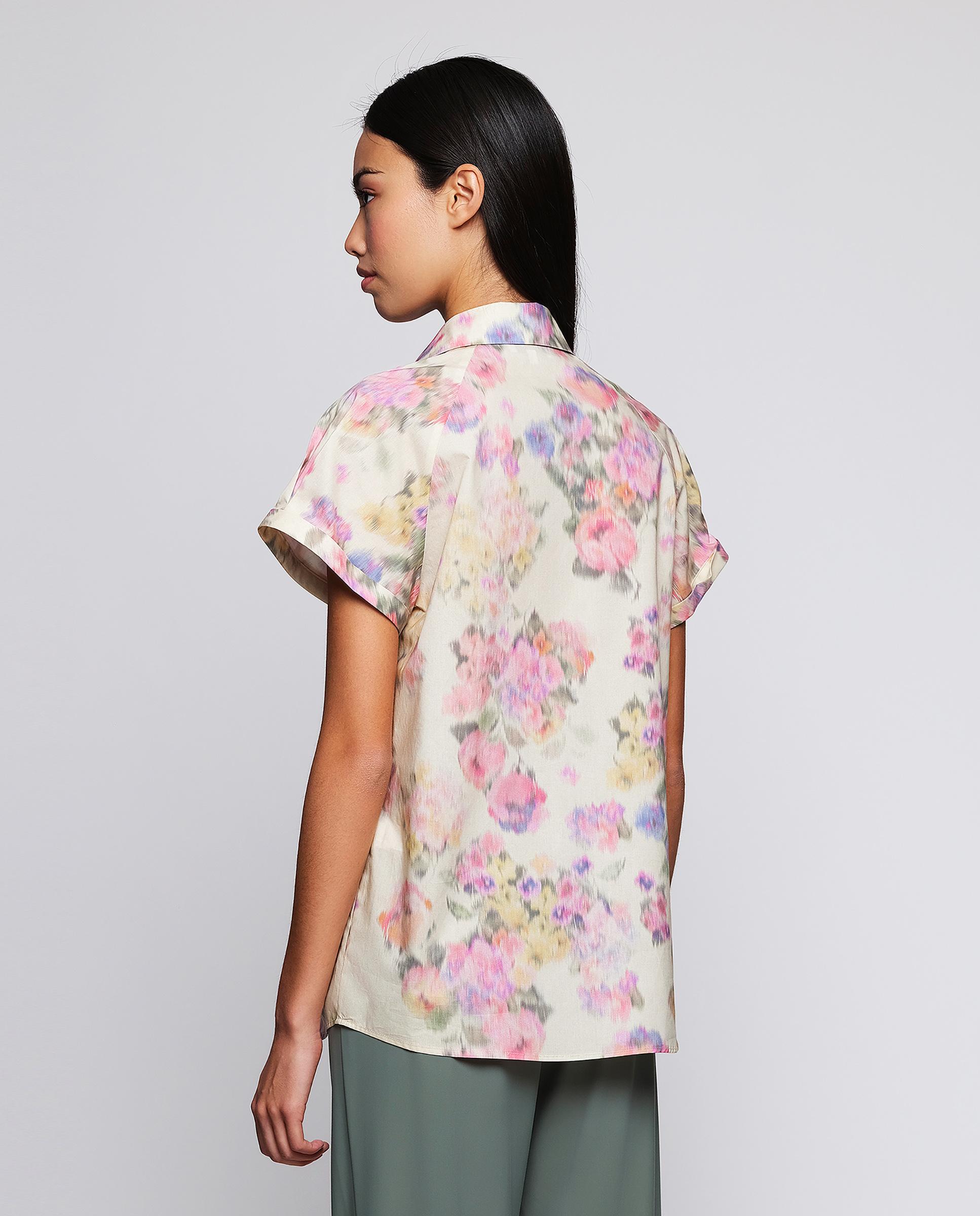 Camisa com Estampado Floral de Algodão Bege/Rosa-2