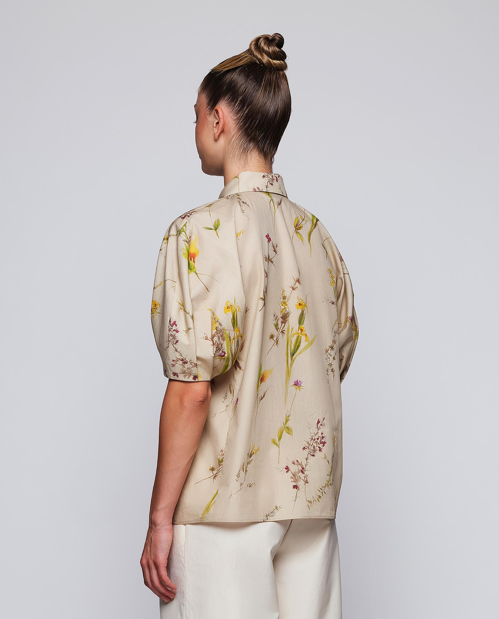 Camisa de Manga Curta com Estampado Floral Bege-2