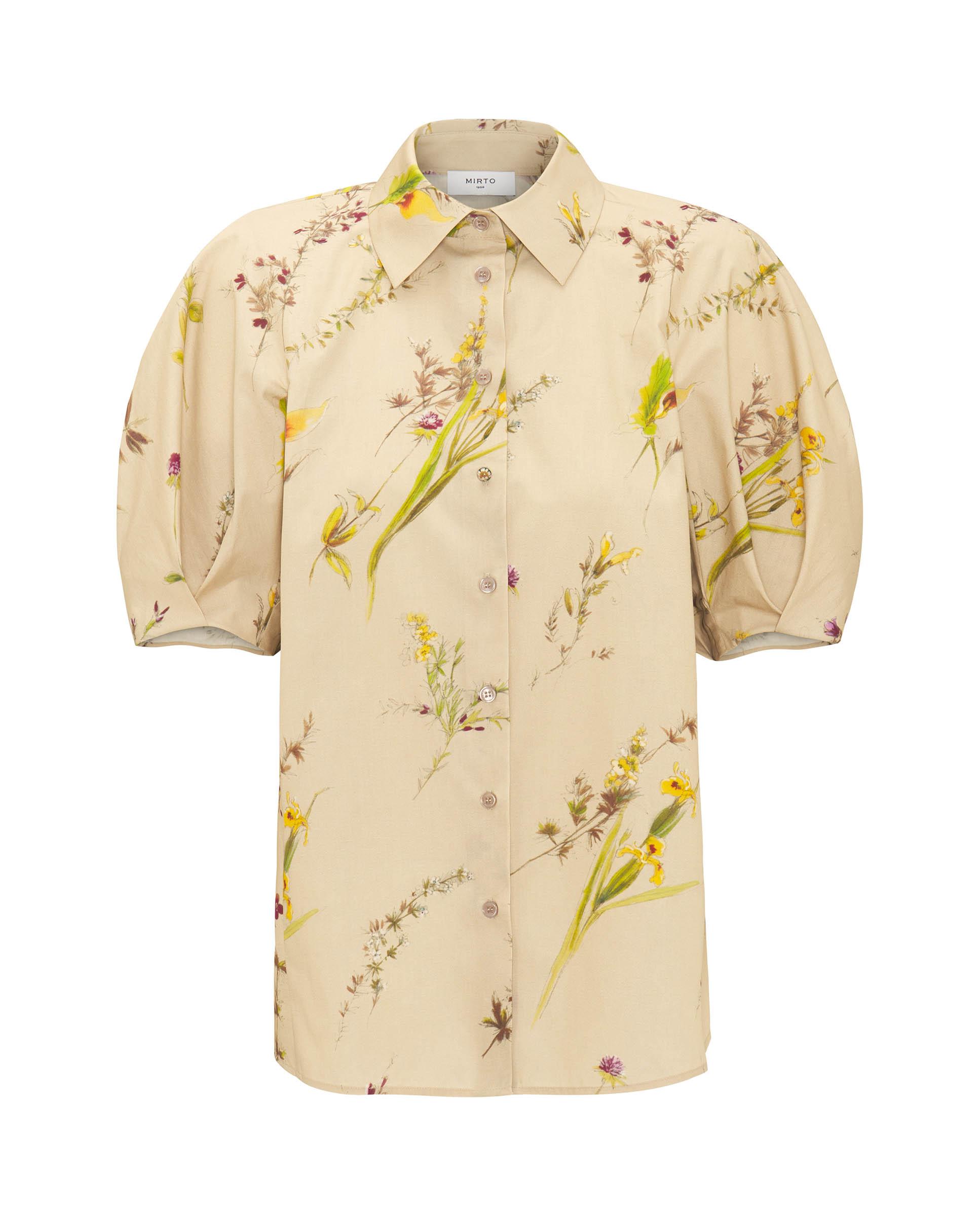 Camisa de Manga Curta com Estampado Floral Bege-3