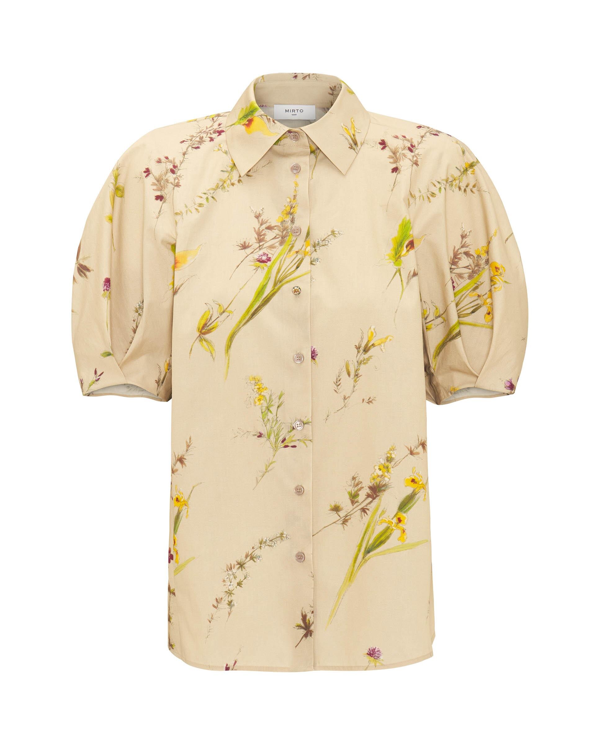 Camisa de Manga Curta com Estampado Floral Bege-3
