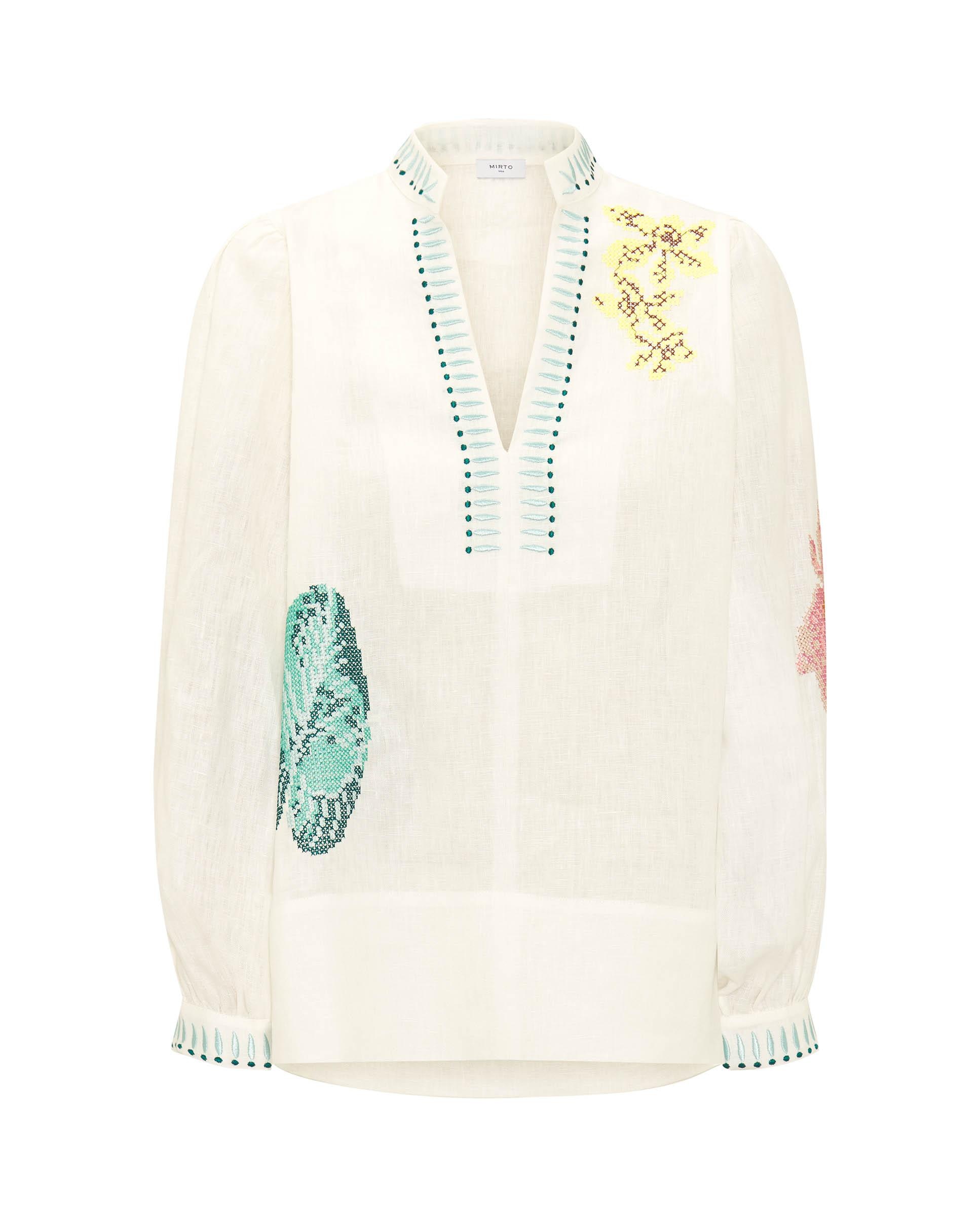 Top de Linho com Bordados Florais e Botânicos Branco-3