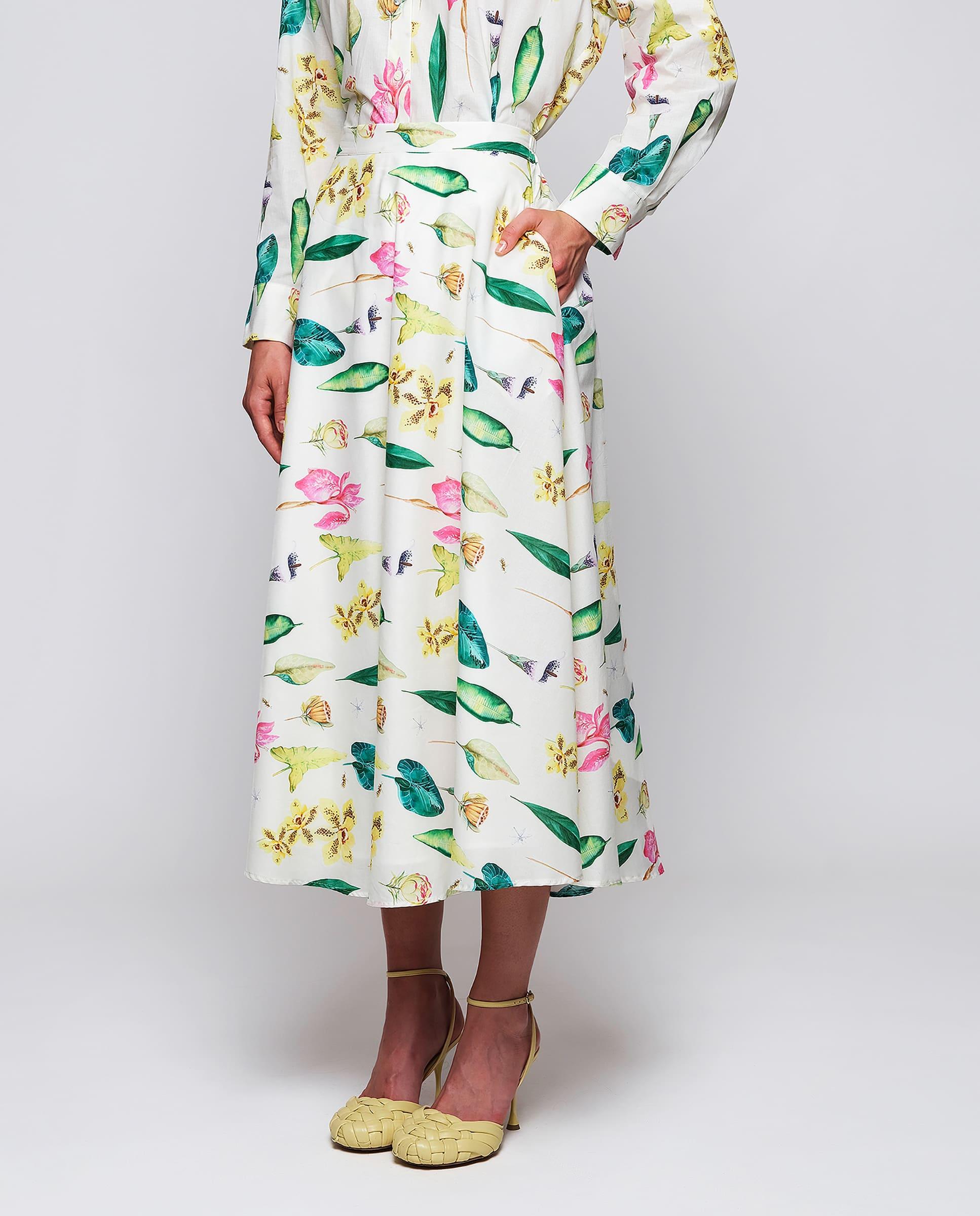 Imagem 0 de Saia Midi com Estampado Botânico de Algodão