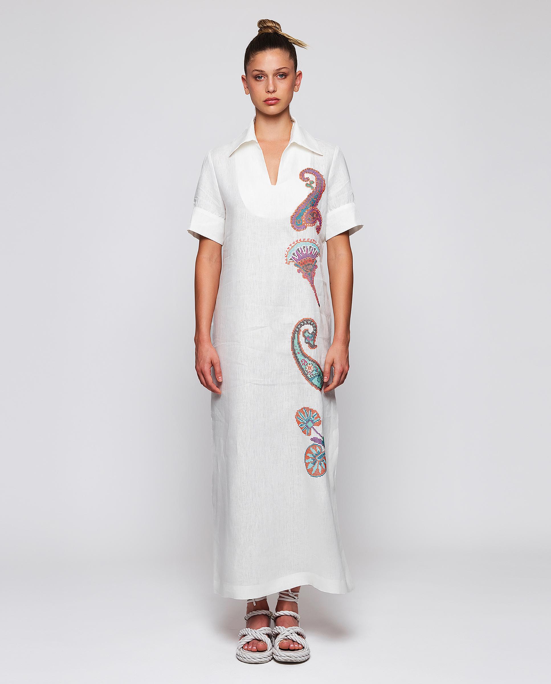Imagem 0 de Vestido Comprido Bordado de Linho com Paisley