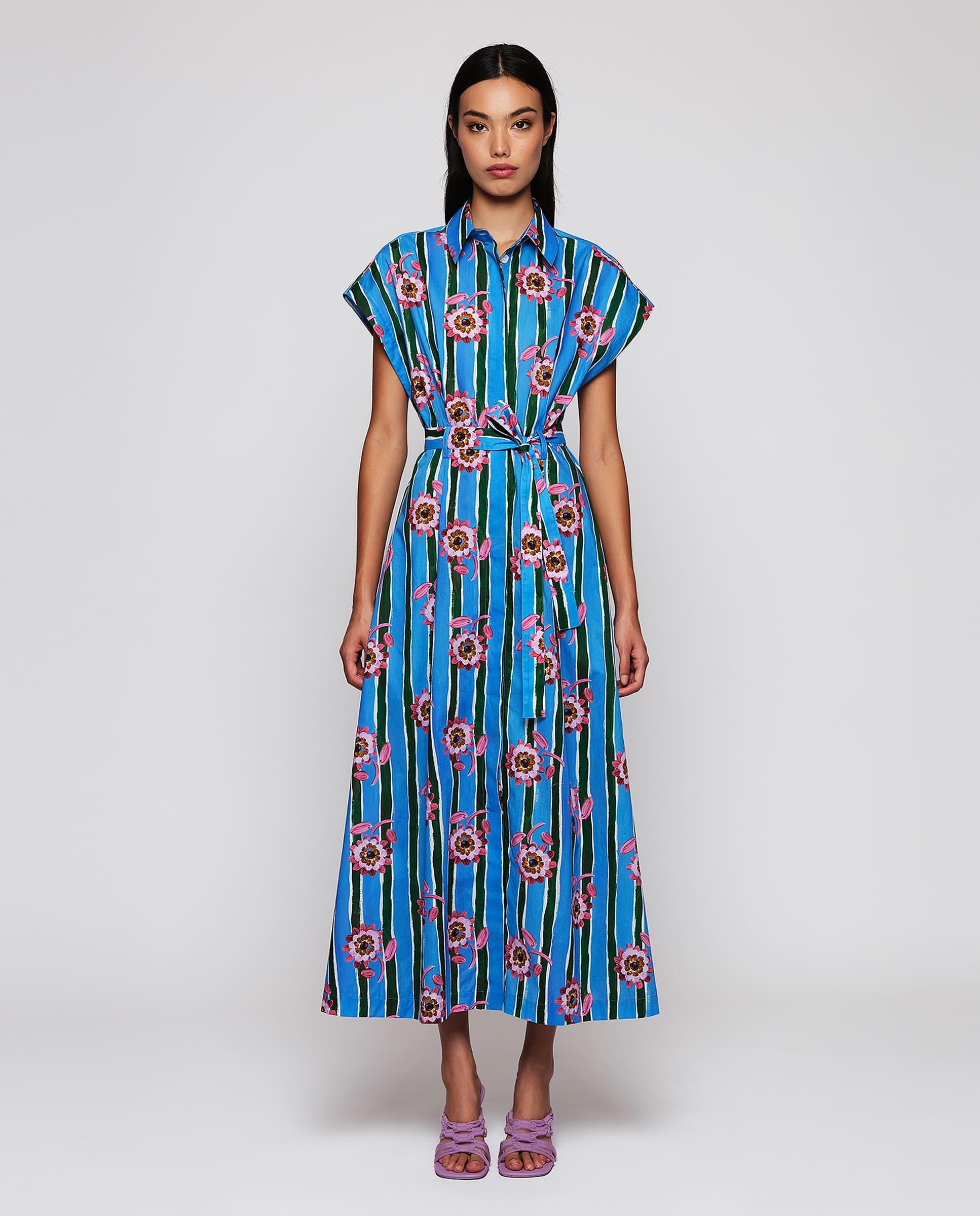 Imagem 0 de Vestido Midi Tipo Camisa com Estampado Floral de Algodão