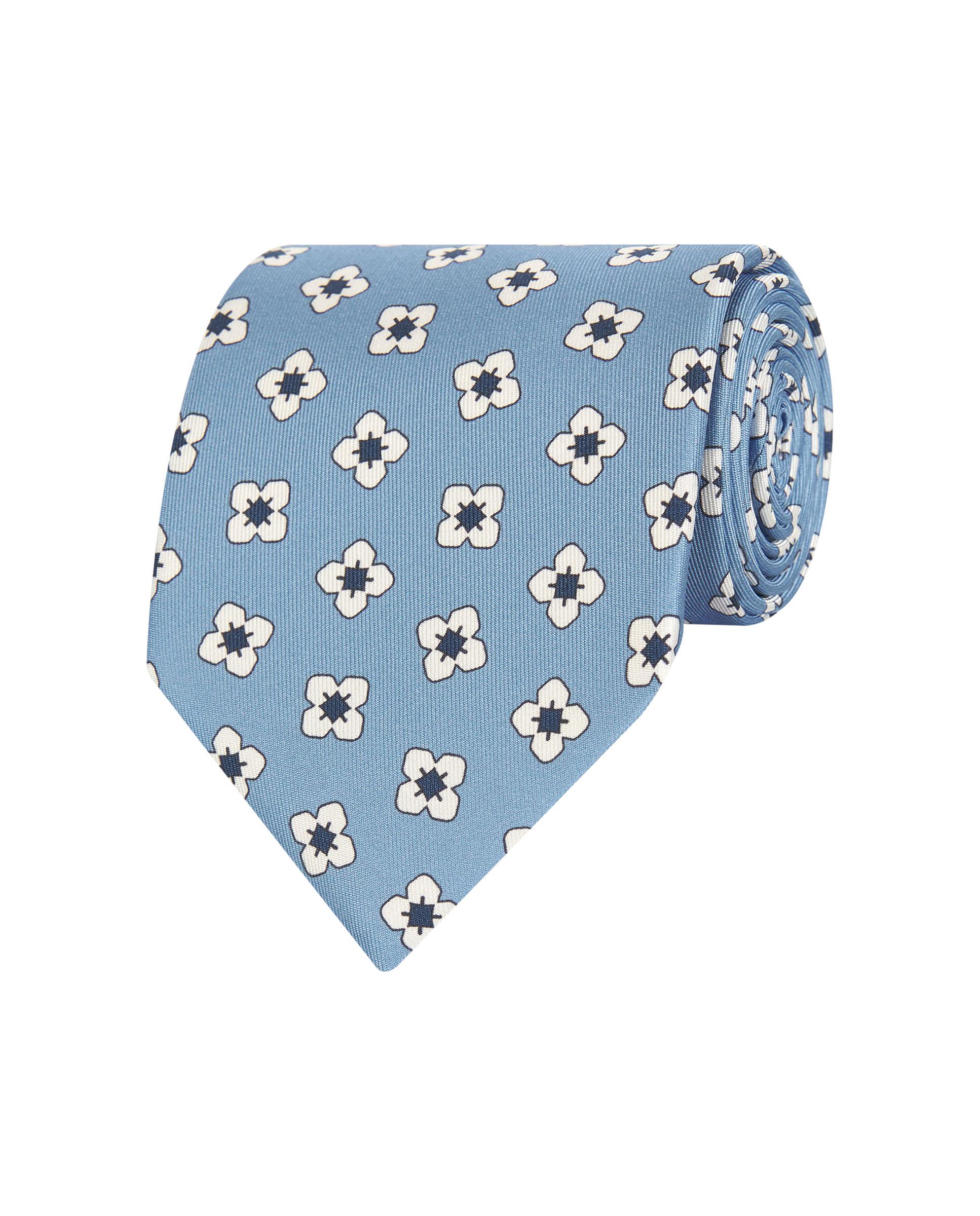 Gravata Twill com Estampado em Seda Natural Azul-1
