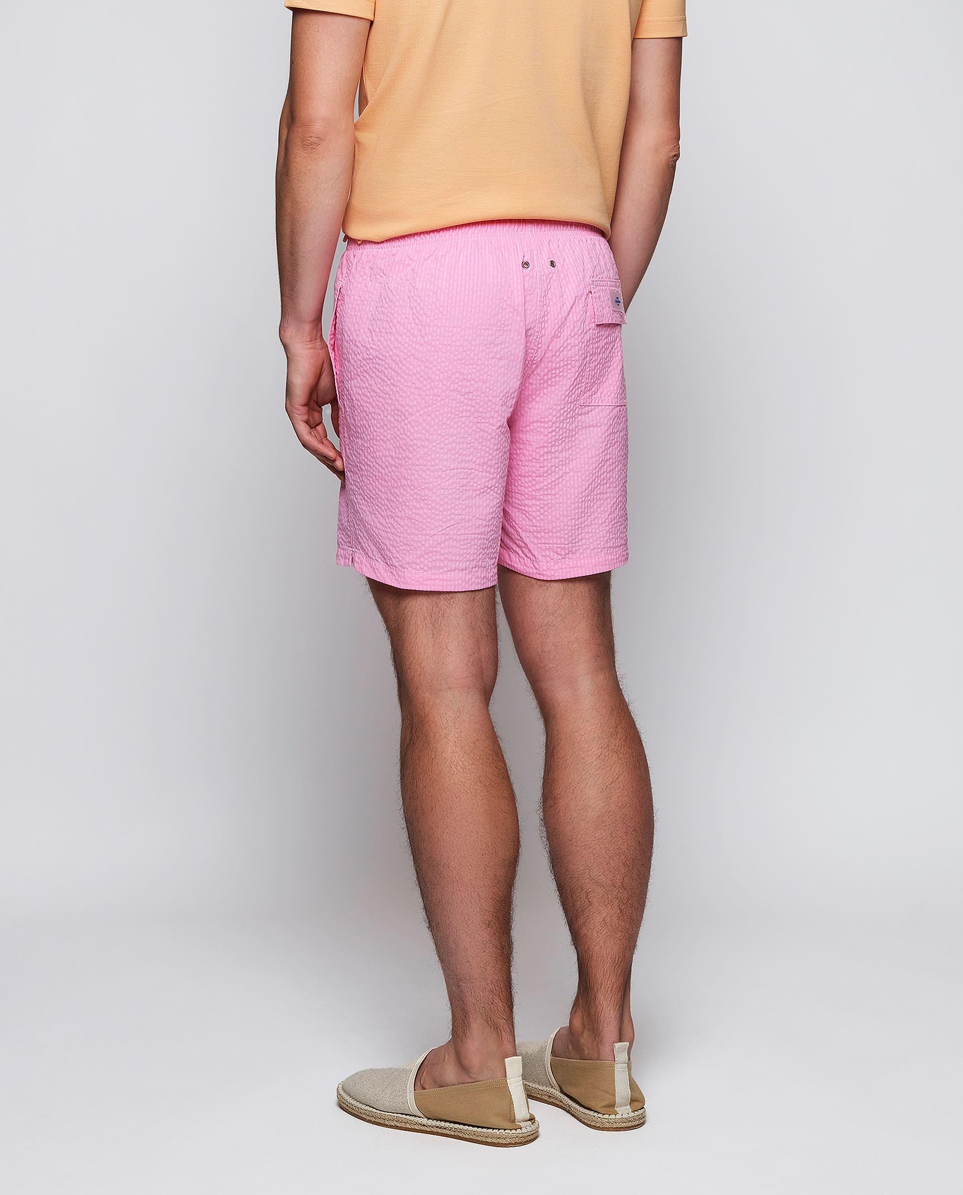 Fato de Banho Bermuda Seersuker Às Riscas Rosa-pastilha-2