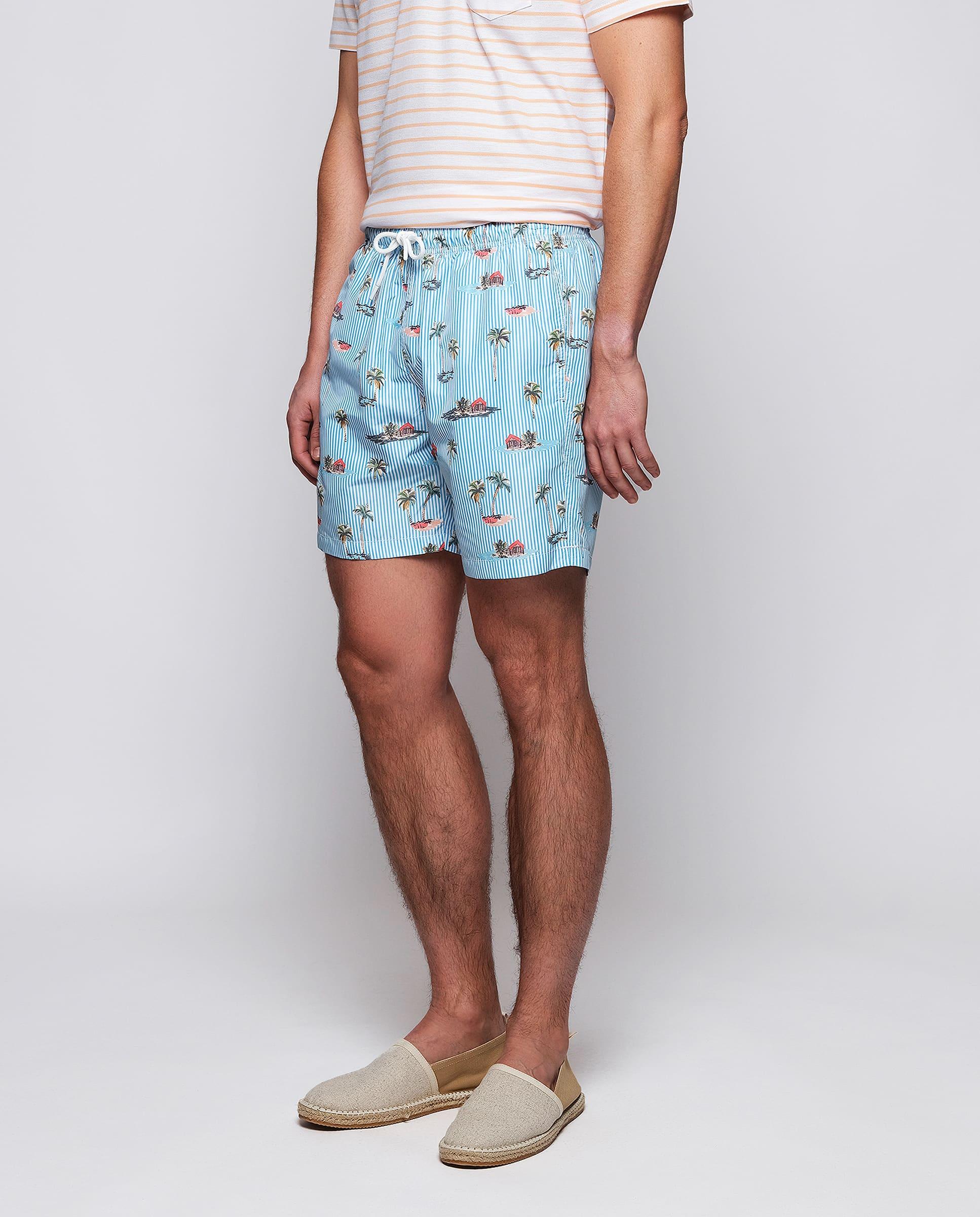 Imagem 0 de Fato de Banho Bermuda Às Riscas com Estampado de Palmeiras