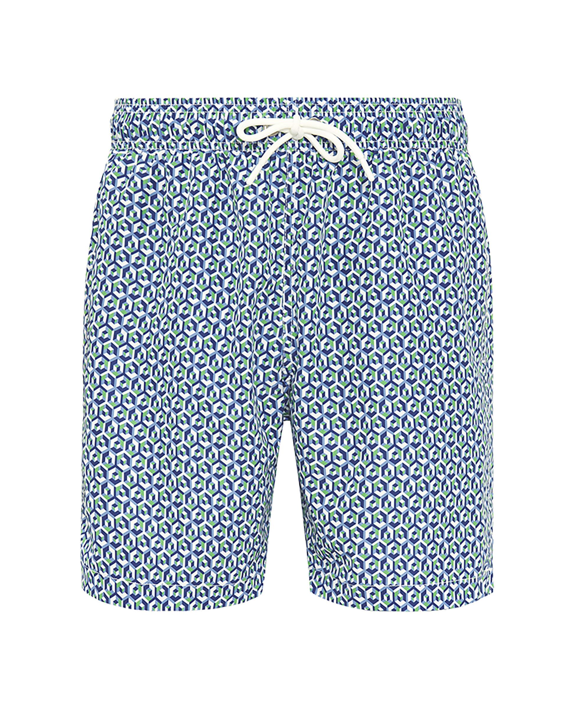 Fato de Banho Bermuda com Estampado Geométrico Azul / Branco-3