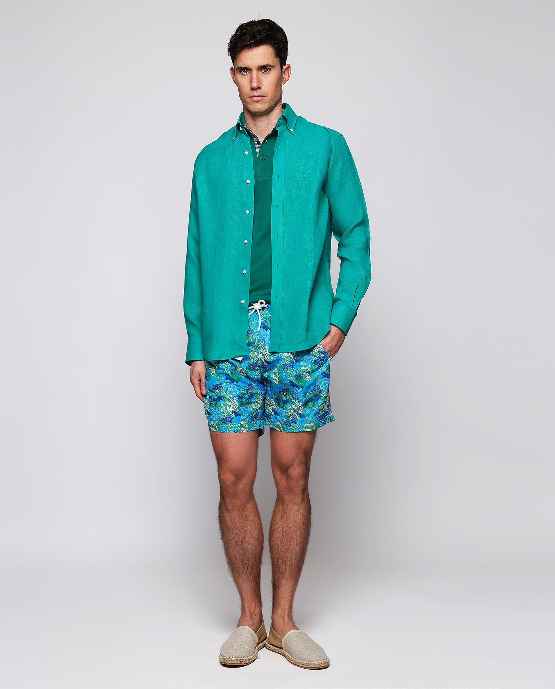Fato de Banho Bermuda com Estampado Selva Turquesa-4
