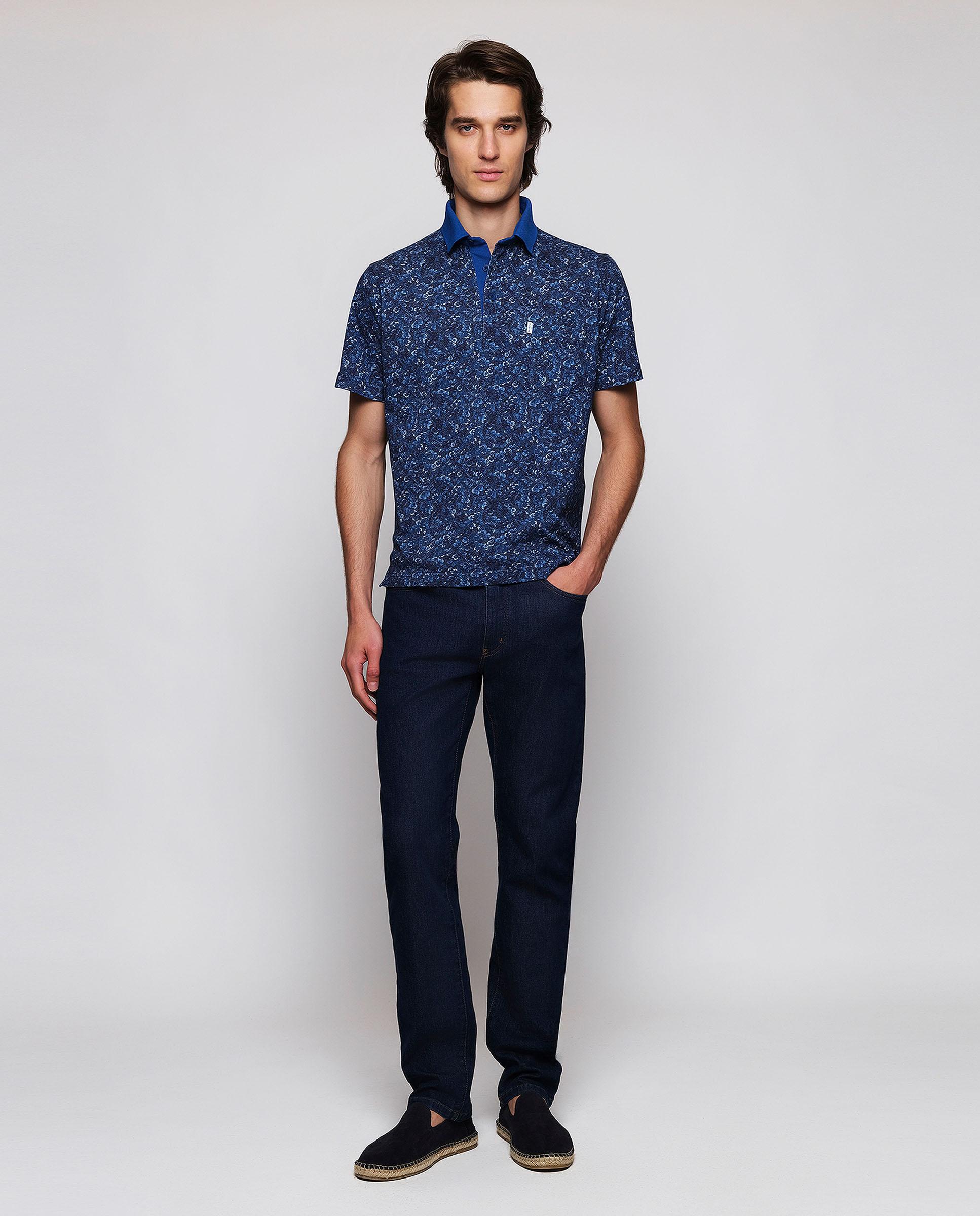 Polo de Manga Curta com Estampado Floral Azul-marinho-3